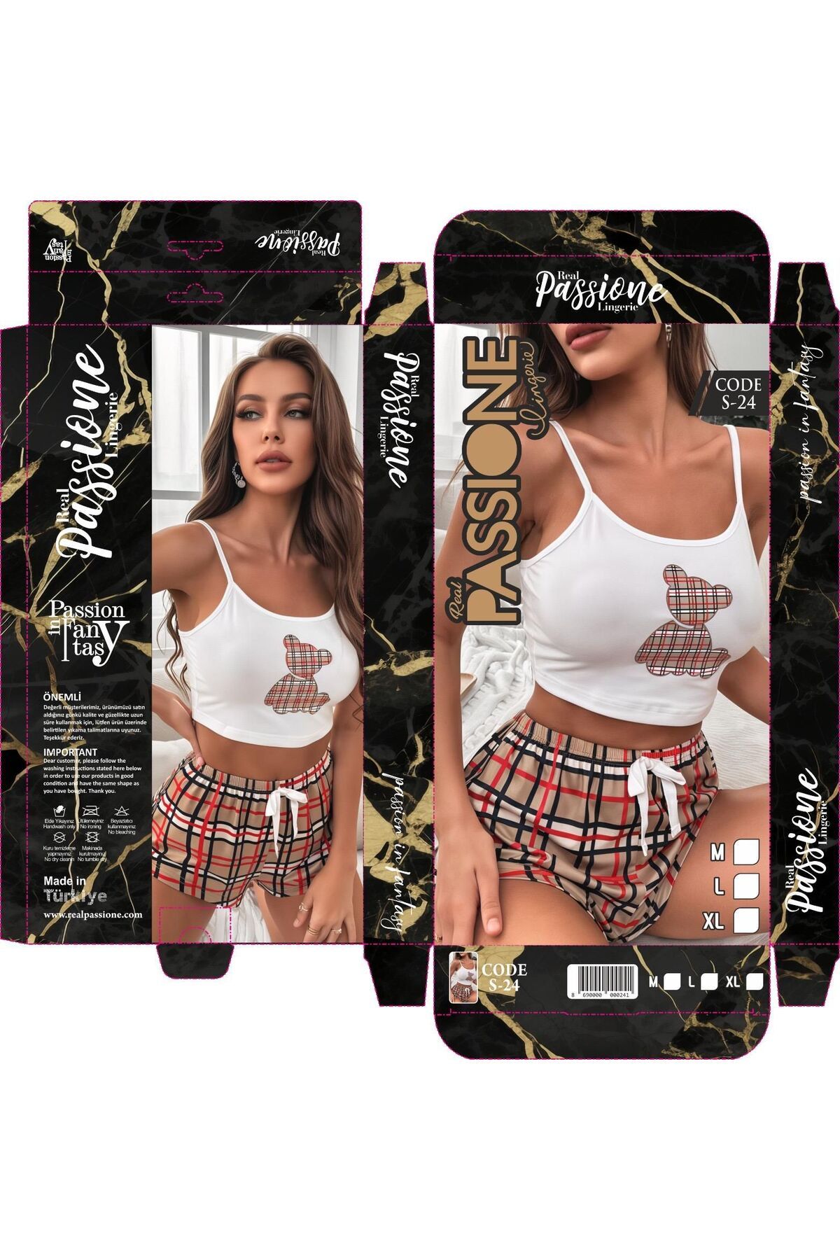 NURDAĞI Kadın Şortlu Askılı Pijama Takımı – Pamuk Saten Desenli Yazlık Ev Giyim – Passione Serisi