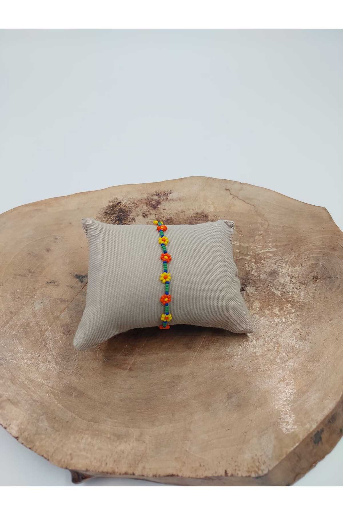 R G Handmade Design Renkli Düşler – El Yapımı Kum Boncuk Çiçek Kolye - Bileklik