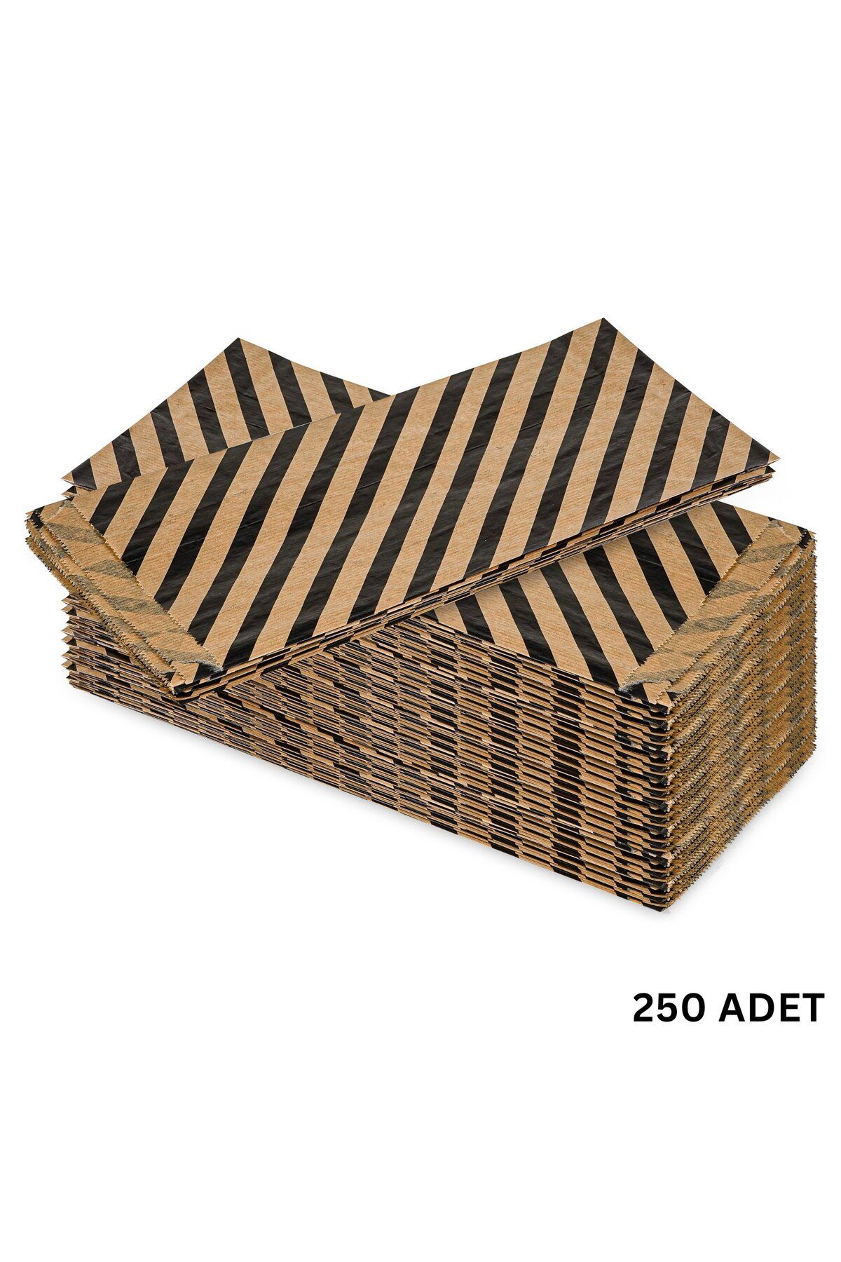 roco paper Körüklü Kraft Kese Kağıdı, Siyah Verev Desenli Şamua Hediye, Ambalaj Poşeti, 15x33 Cm, 250 Adet