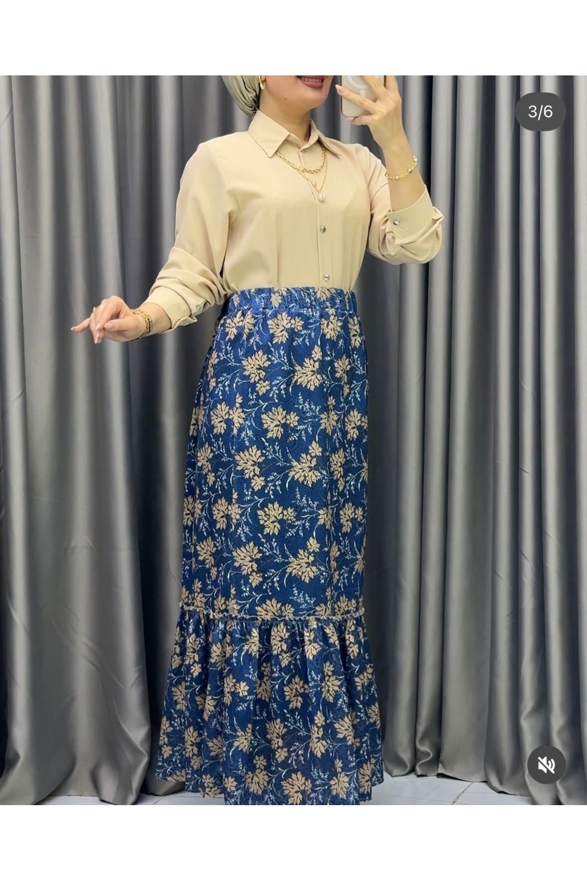 YAMANCAN MODA Şifon Astarlı Yaprak Desenli Etek