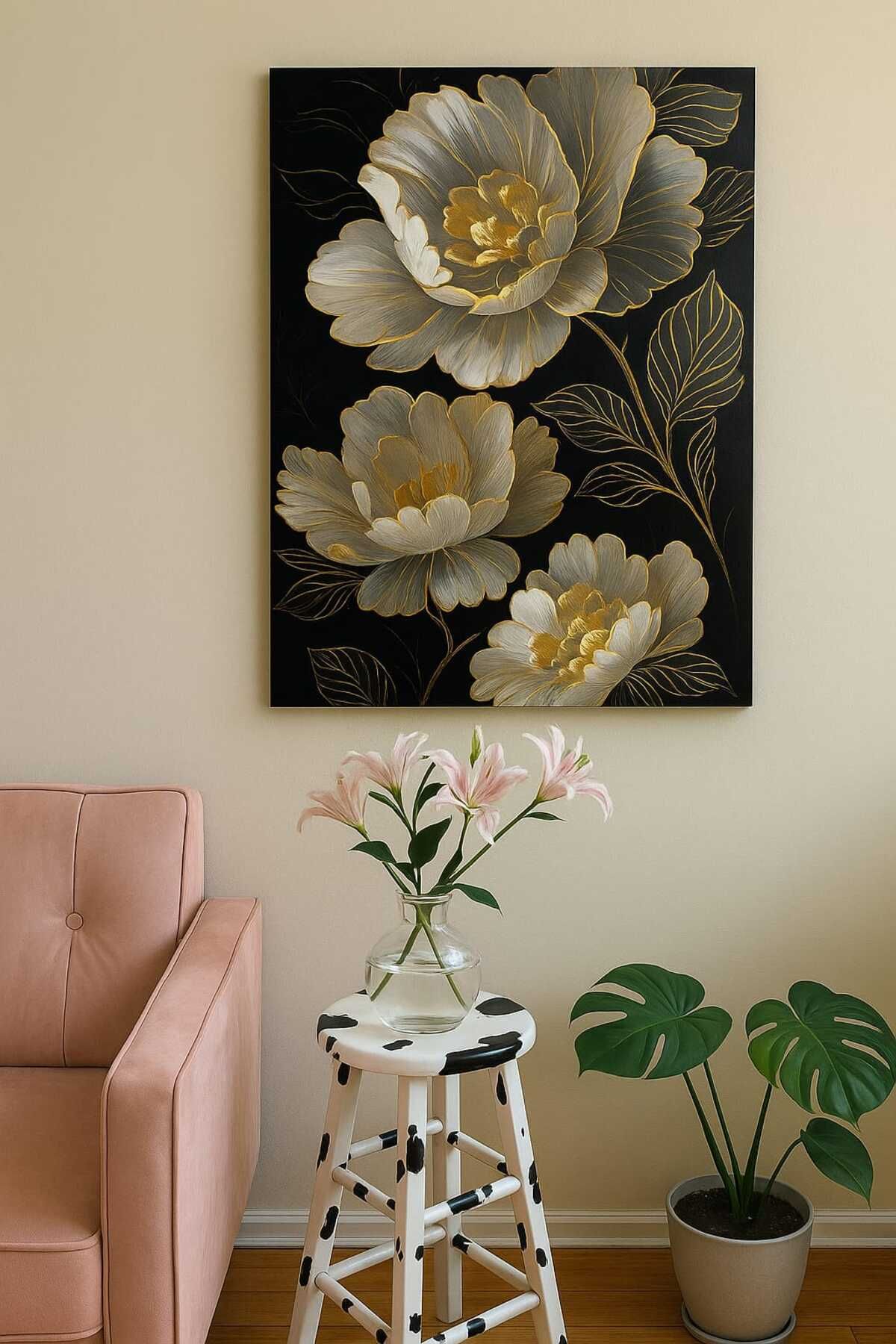 onurreklamonline Çiçek Baskılı Dekoratif Tablo – 50x70 cm – Dekota Üzeri UV Baskı – Modern Duvar Dekoru