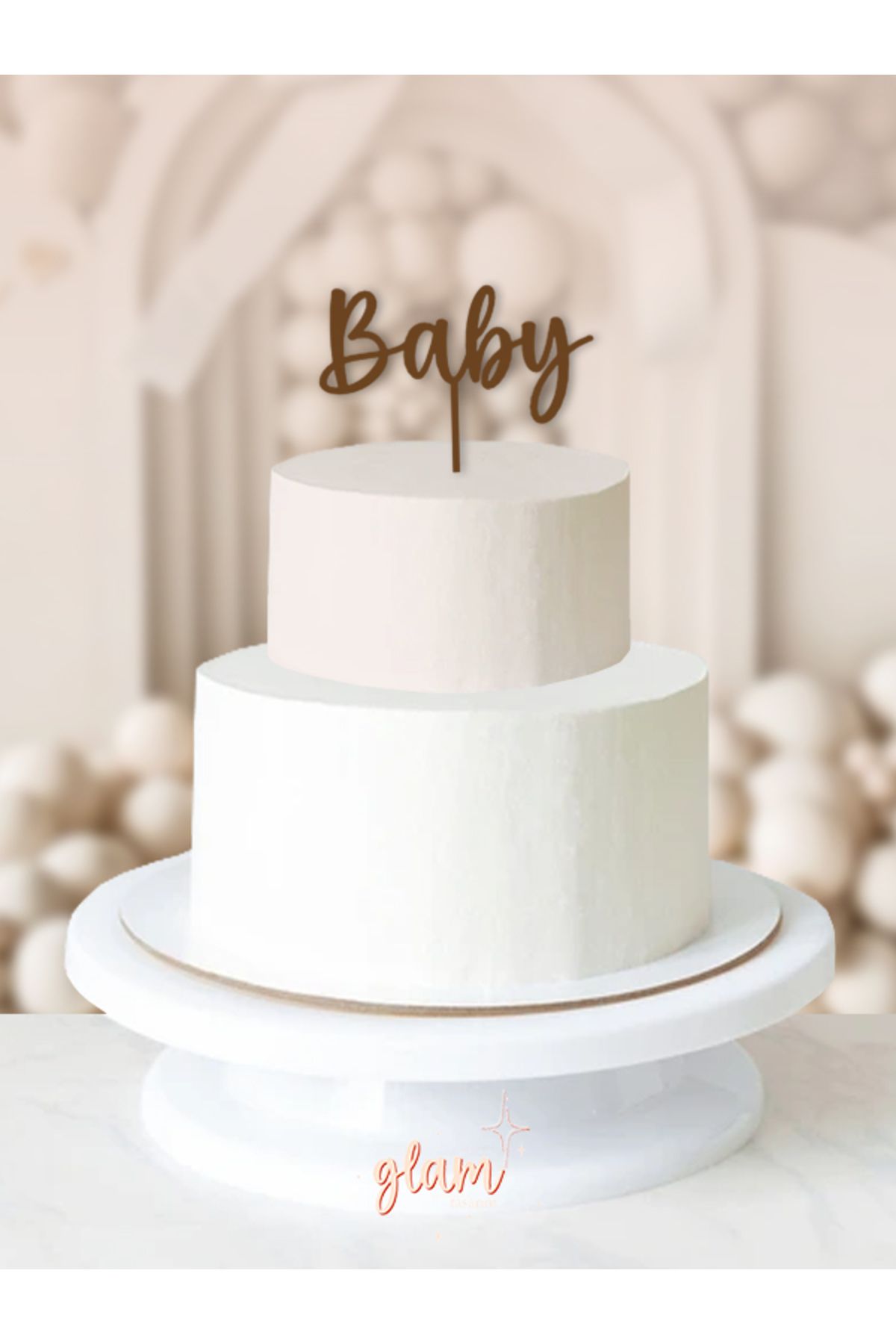 GLAM DEKORASYON Kahverengi Baby Yazılı Bebek Doğum Günü Cinsiyet Partisi Baby Shower Pasta Kürdanı Kek Tatlı Süsleri