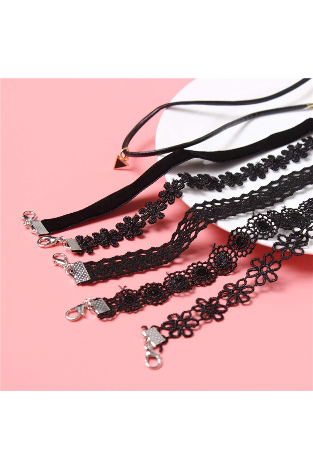 BLACK-Set of 6 elegant choker necklaces, multiple styles, black 2