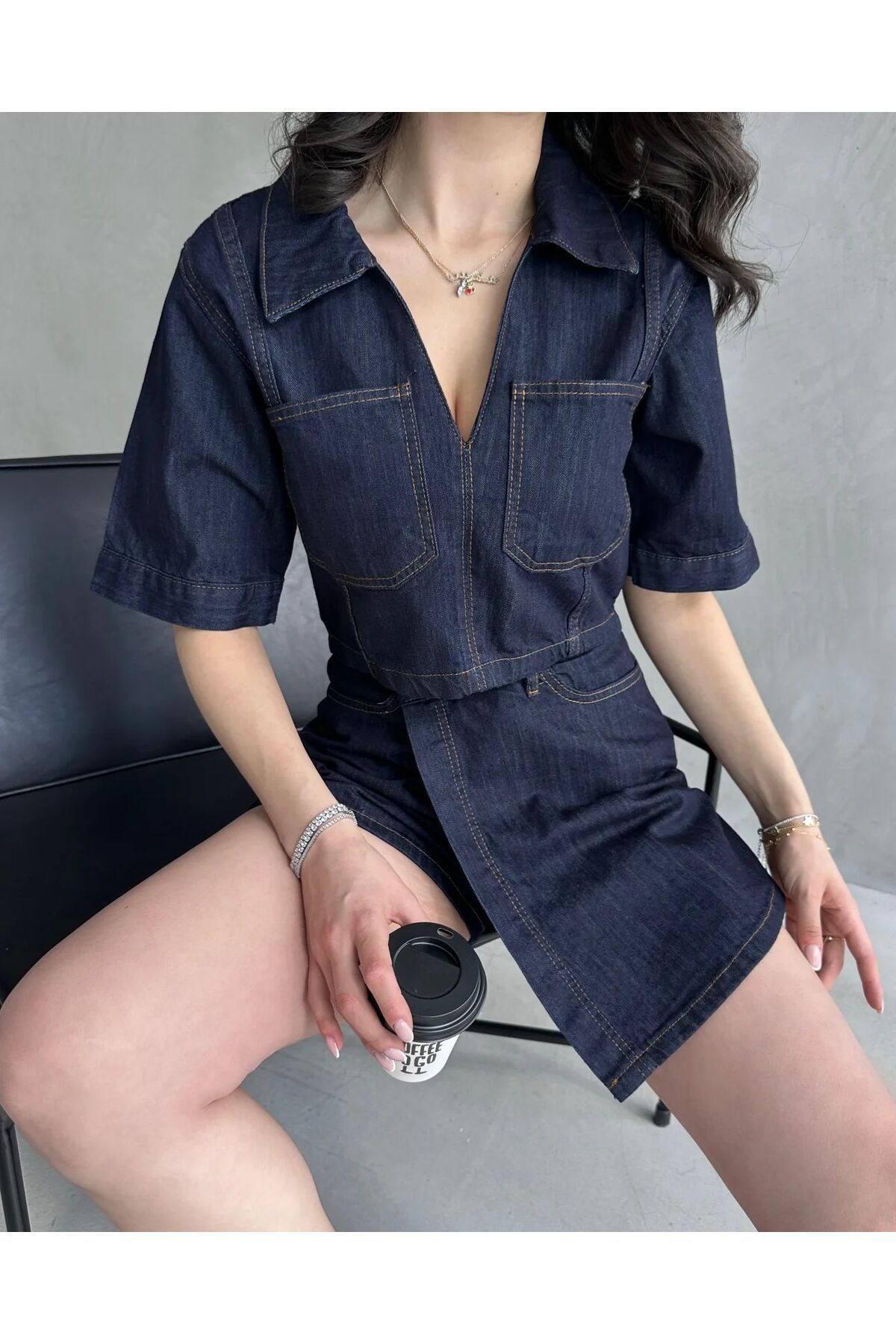 SYK Denim Bluz Ve Etek 2'Li Takım