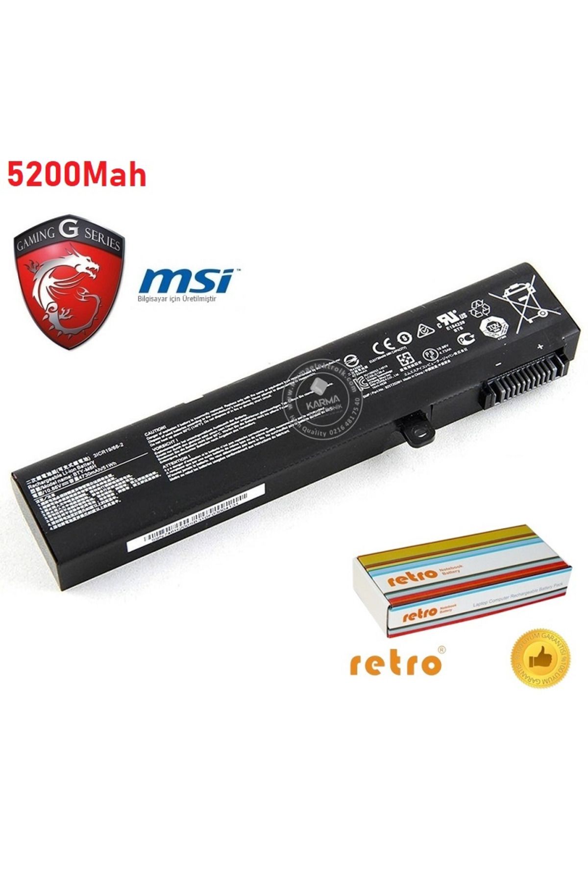 Afila MSI GP62M 7RDX-2445XTR GP62 2QD-409XTR msi Notebook Bataryası, Laptop Pili V2 (5200Mah)