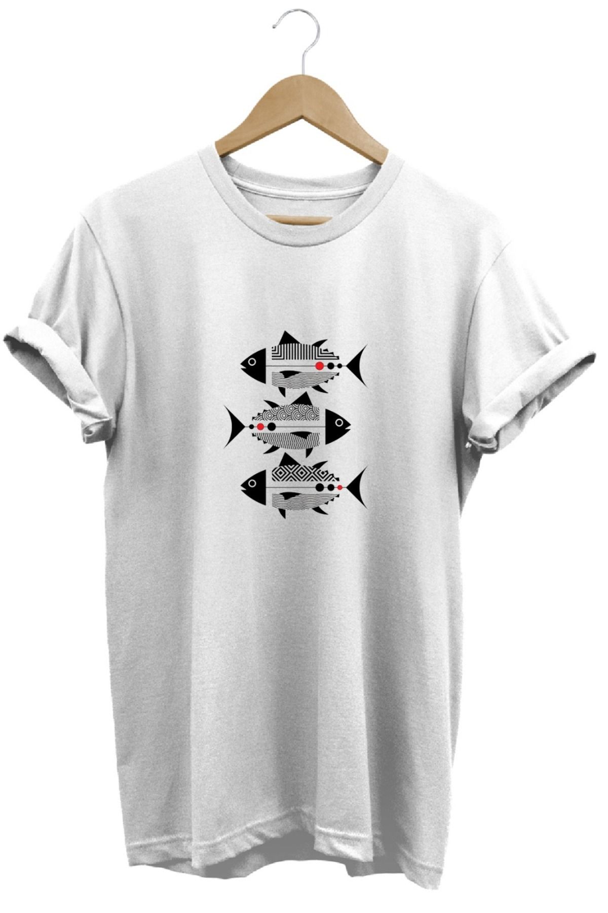 joyyfashion Üç Balık Baskılı Yazlık T-Shirt