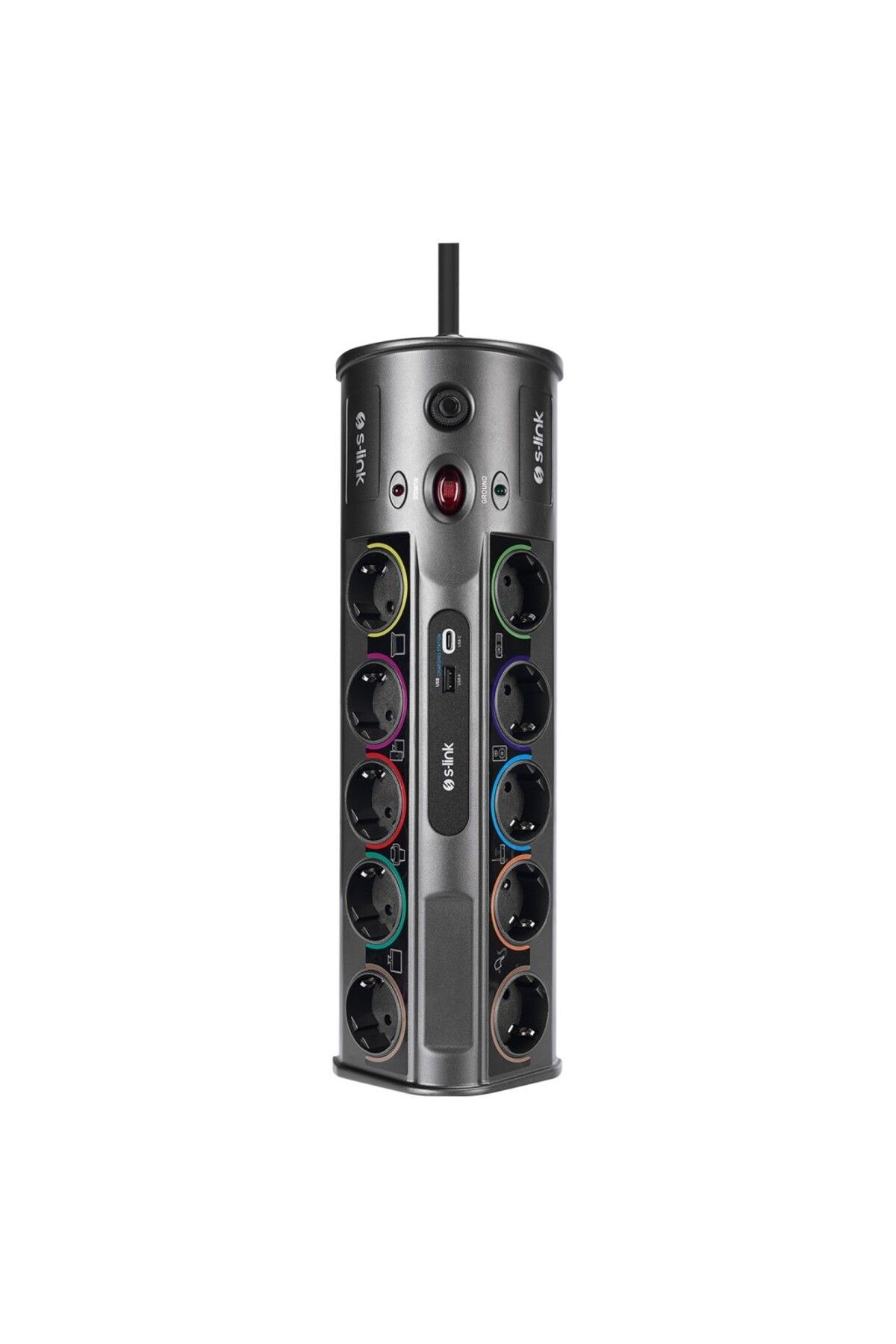 S-LINK PRZ01 PrizHive 3M 1860 Joule 1.5mm 1 Usb 1 TypeC 2.1A/5V 16A 250V 3680W 10lu Akım Korumalı Pr