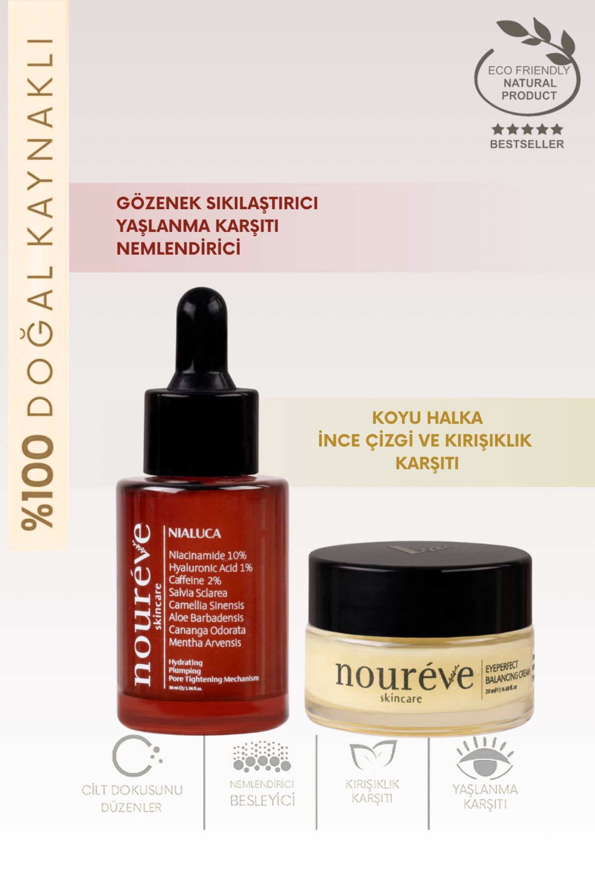 noureve Gözenek Sıkılaştırıcı + Aydınlatıcı Göz Çevresi Bakımı | Nialuca & Eyeperfect Set