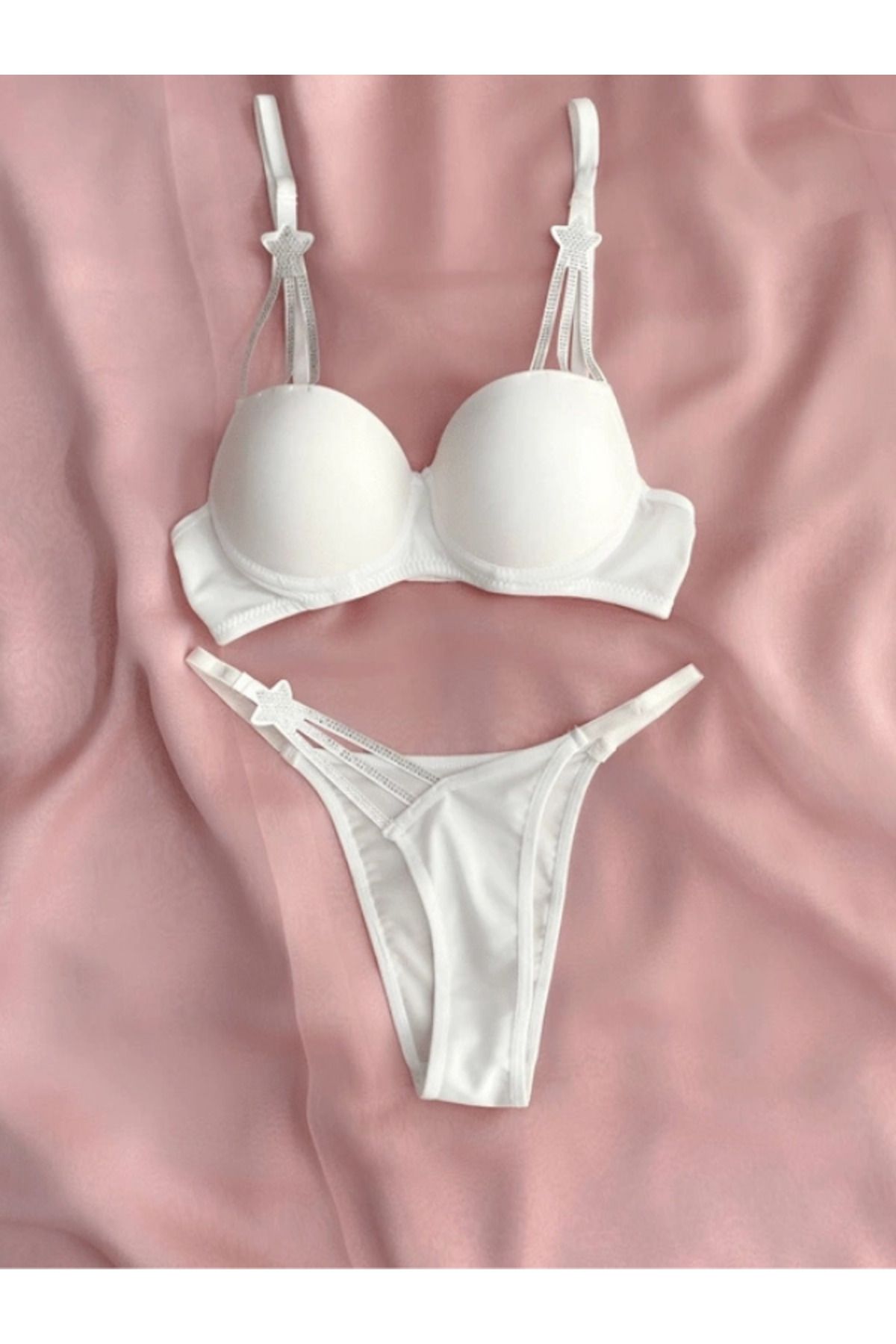 JUPİEL Stella Lingerie Yıldız Detaylı Taşlı Destekli Südyen Takım Beyaz