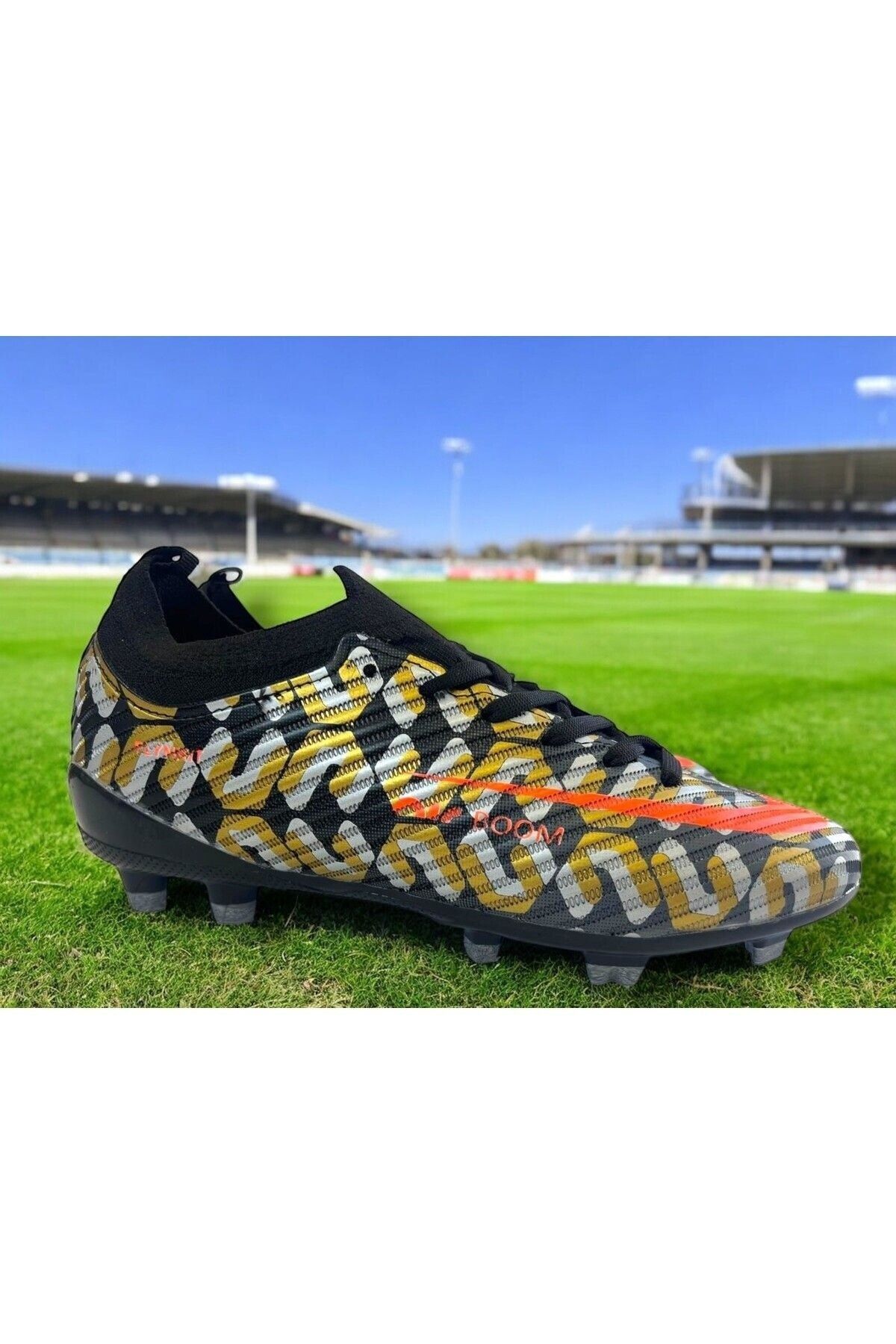 LALİGA Siyah Gümüş Desenli Çoraplı Unisex Krampon Spor Ayakkabı