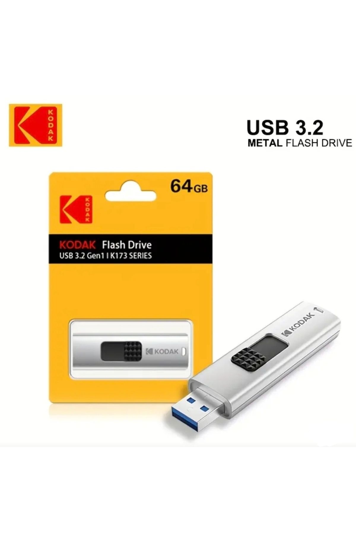 Kodak 64Gb. Usb Flash Bellek 3.2 Ultra Yüksek Hızlı Gen 1 Basma Düğmeli Tasarım Metal Orginal Dayanıklı