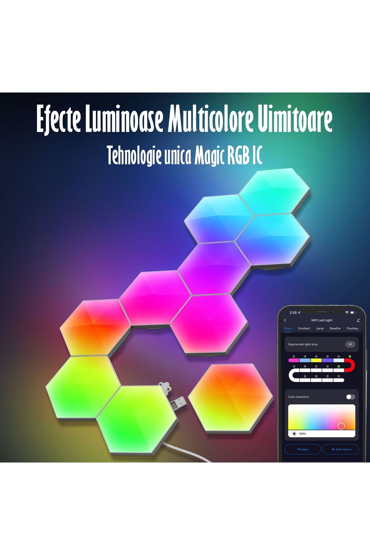 REVOSE-Hexagon Smart Modular Lamp with RGB LED Touch Switch 3
