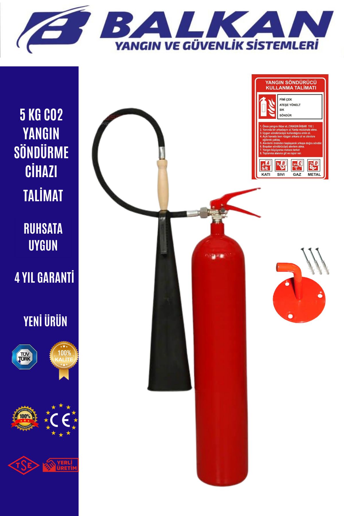 Balkan Ticaret 5 KG CO2 YANGIN SÖNDÜRME CİHAZI+TALİMAT+ASKI DEMİRİ