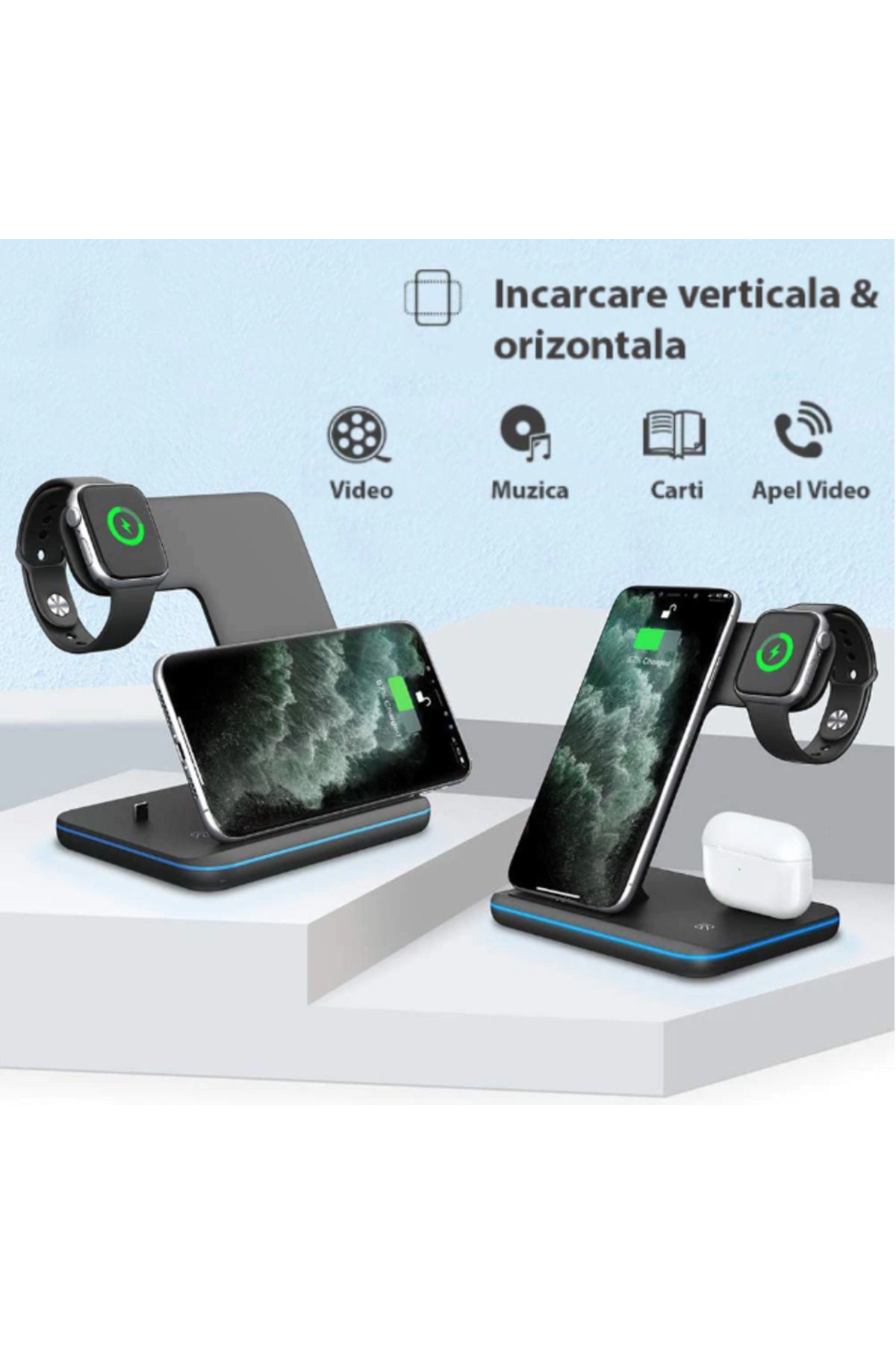 REVOSE-Incarcator Wireless ™, Statie Incarcare 3 In 1 Qi Fast Charger 15w Incarcare Rapida 6