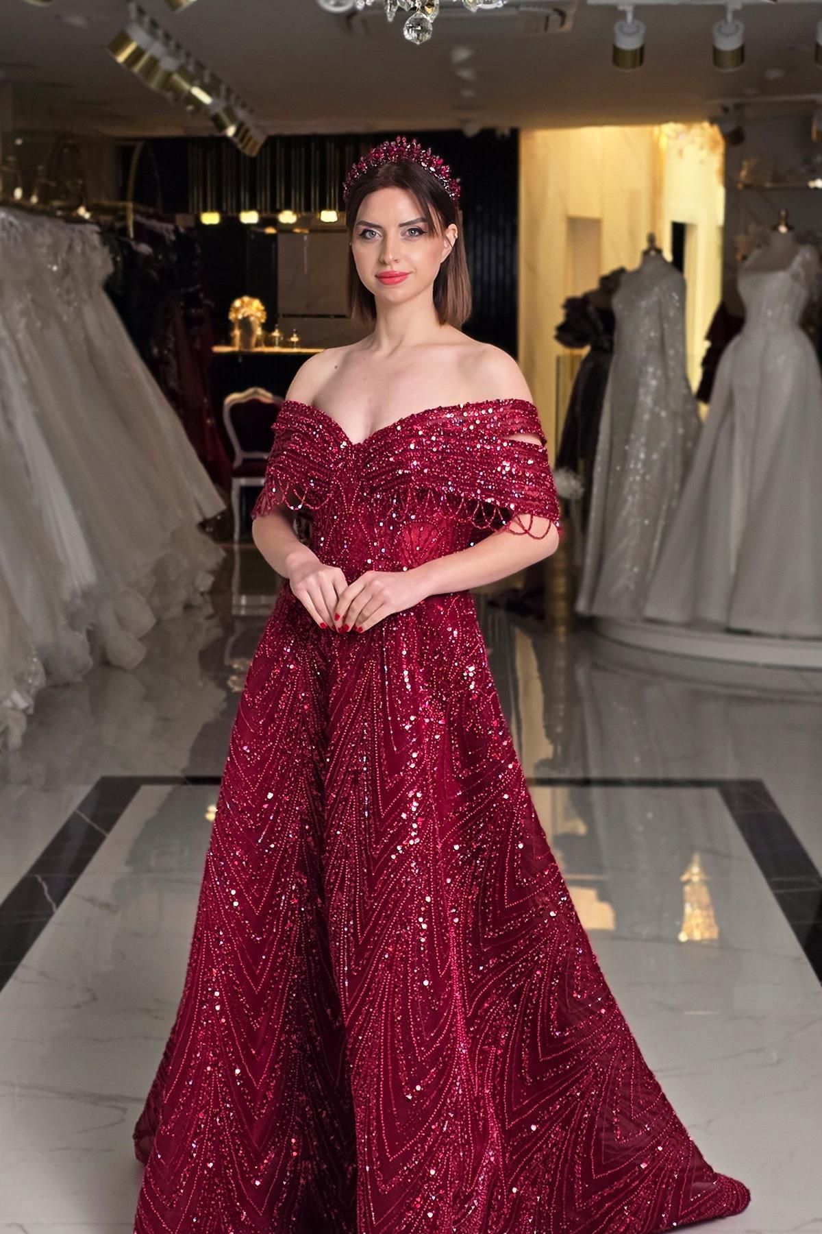Yonca Moda Evi Bordo Yonca Nişanlık 7972