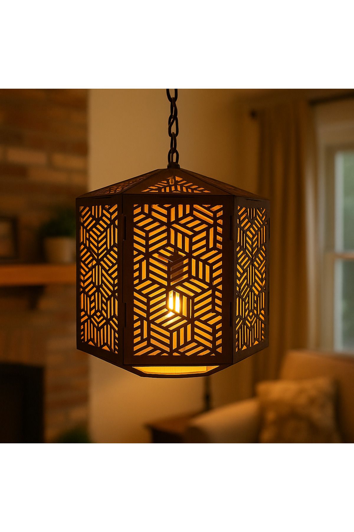 cermatech Geometrik Desenli Altıgen Form Işığın Boyut: Yükseklik: 28 cm | Genişlik: 22 cm