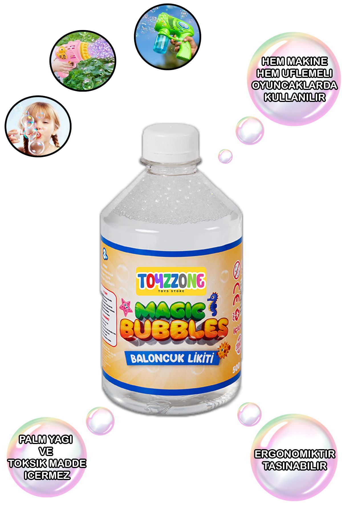 TOYZZONE TOYS STORE Baloncuk Likiti Baloncuk Sıvısı Köpük Tabanca Suyu Bubbles Köpük Her Cihaza Uyumlu 500 ML