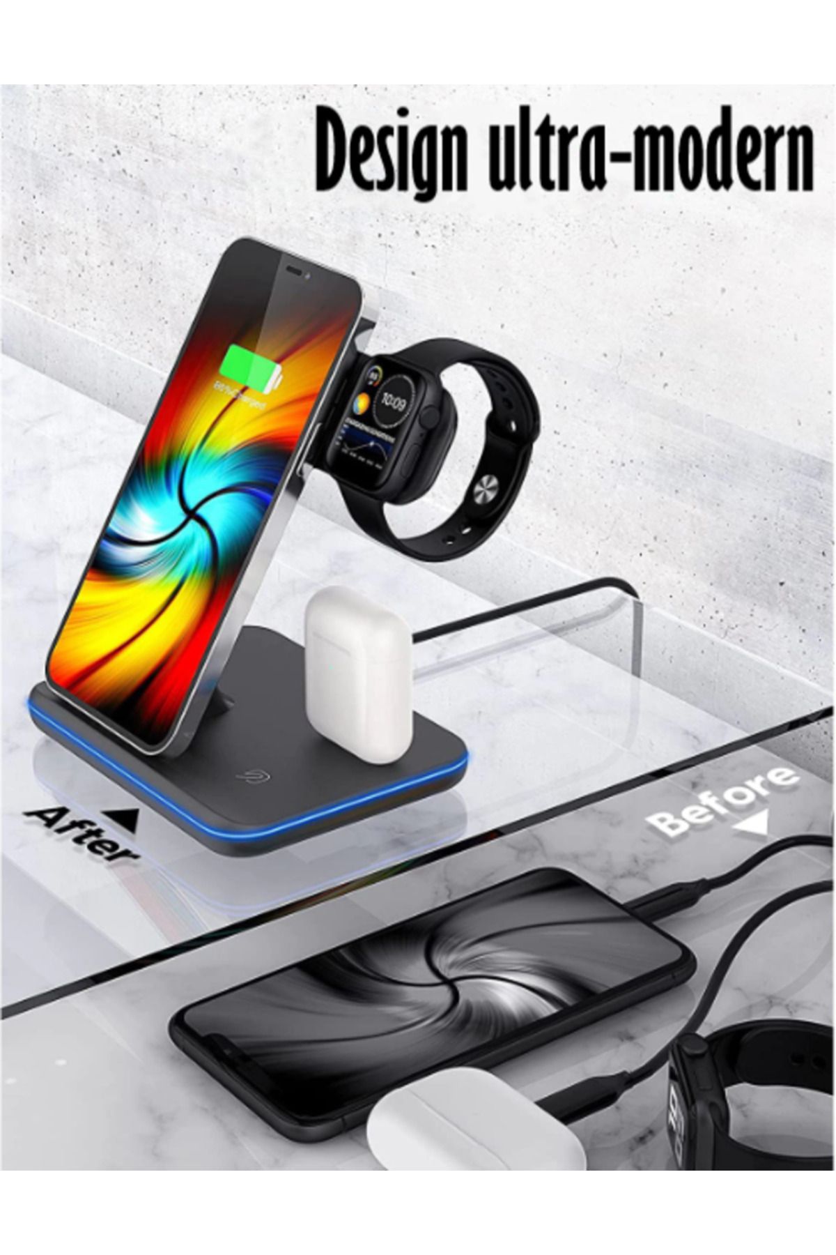 REVOSE-Incarcator Wireless ™, Statie Incarcare 3 In 1 Qi Fast Charger 15w Incarcare Rapida 3