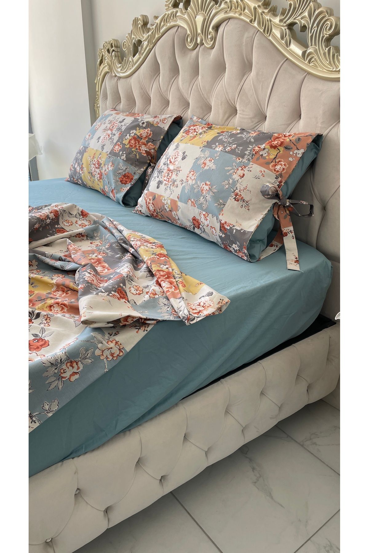 AHSEN TASARIM çift kişilik 1.60x2.00 cm yatağa uygun lastikli çarşaflı nevresim takımı