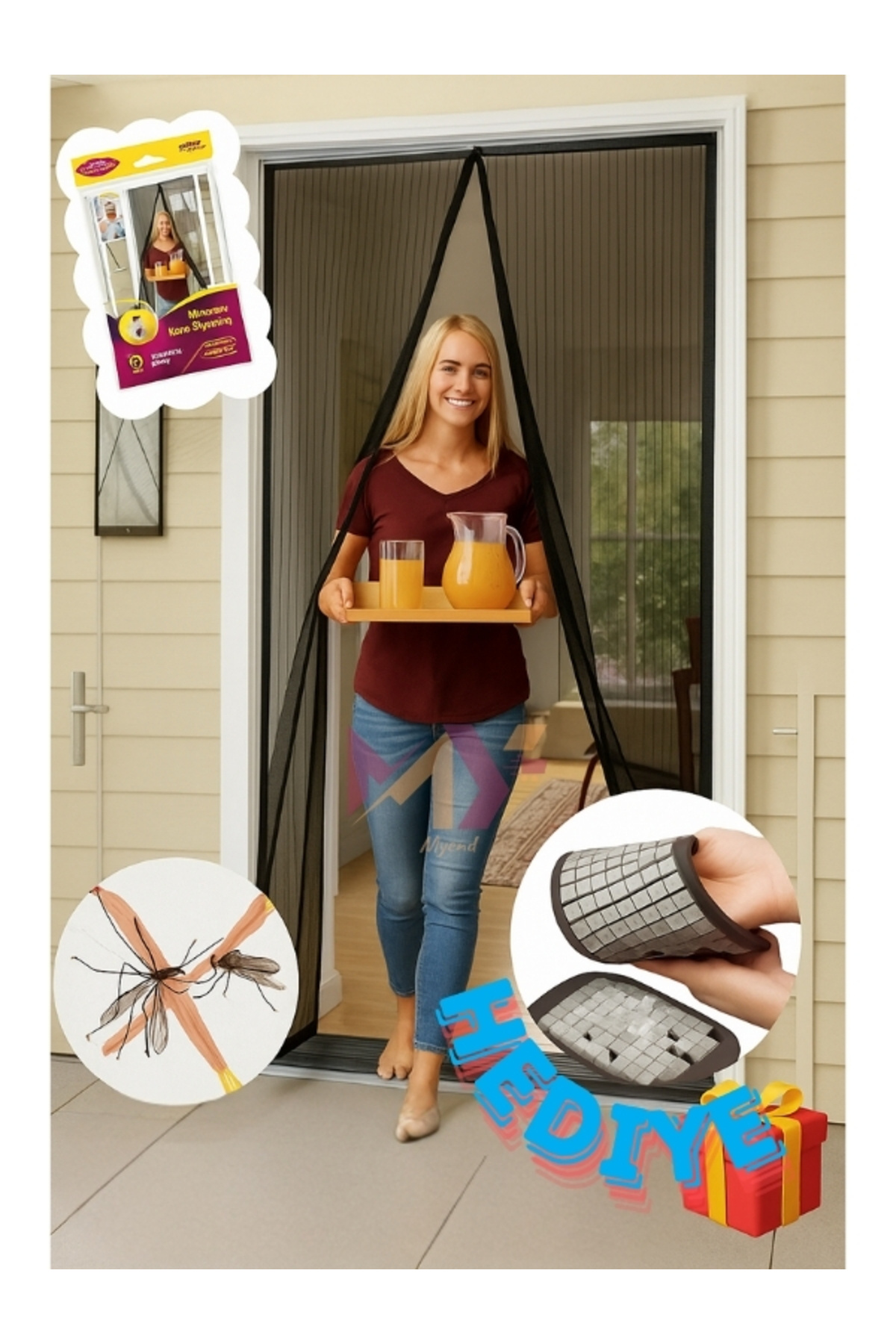 Genel Markalar Siyah Mıknatıslı Balkon Bahçe Kapı Sinekliği, Kolay Birleştirme Cırtlı Mıknatıslı Sineklik