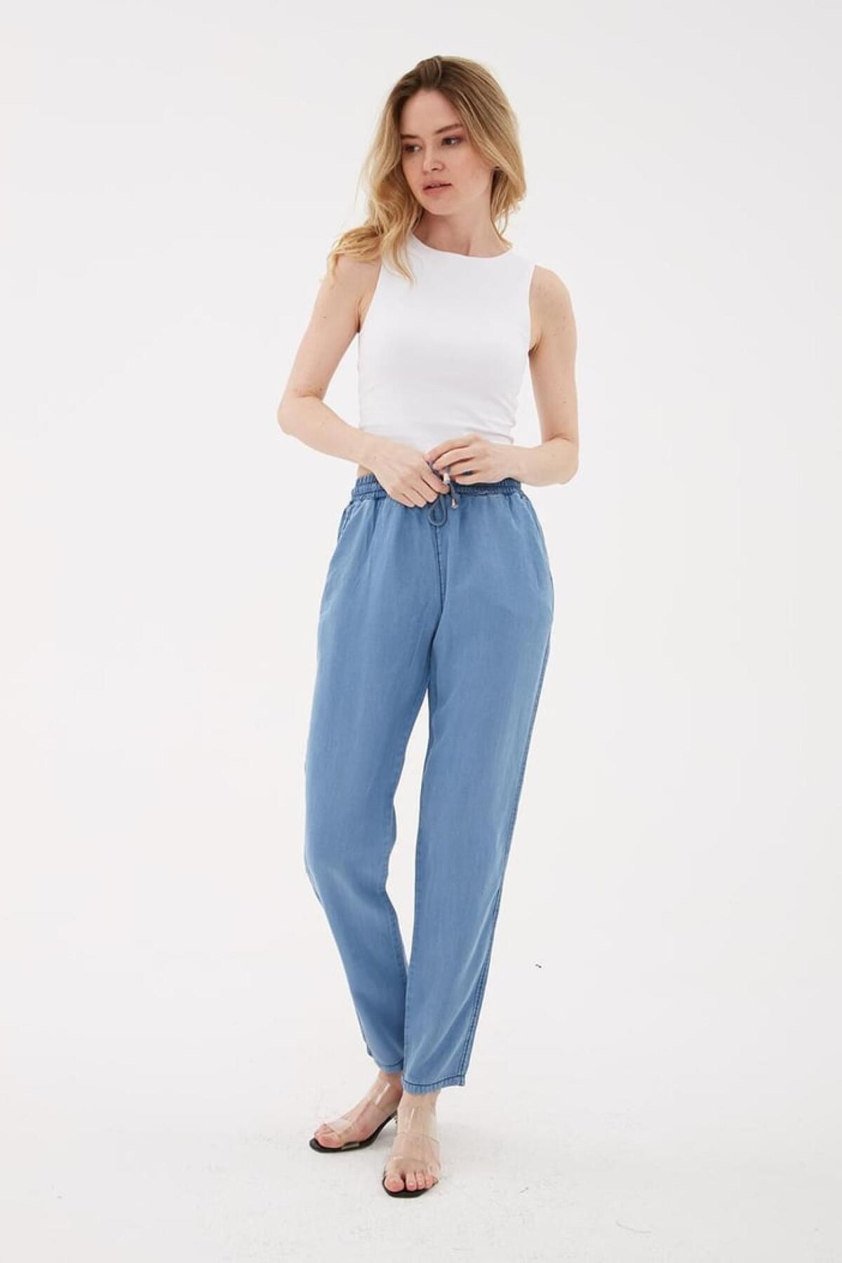 Fashion Friends 25Y0657K1 Kadın Beli Bağlamalı Denim Pantolon