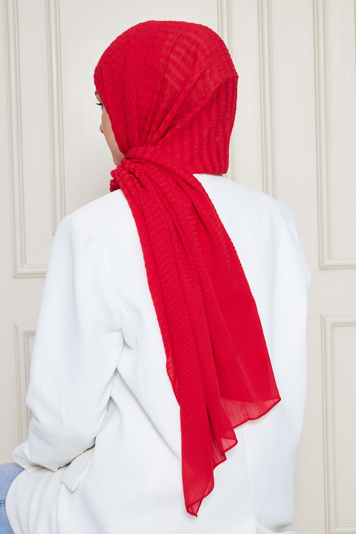 Gigiscarfs-Gradient Striped Arya Chiffon Shawl - Red - 4