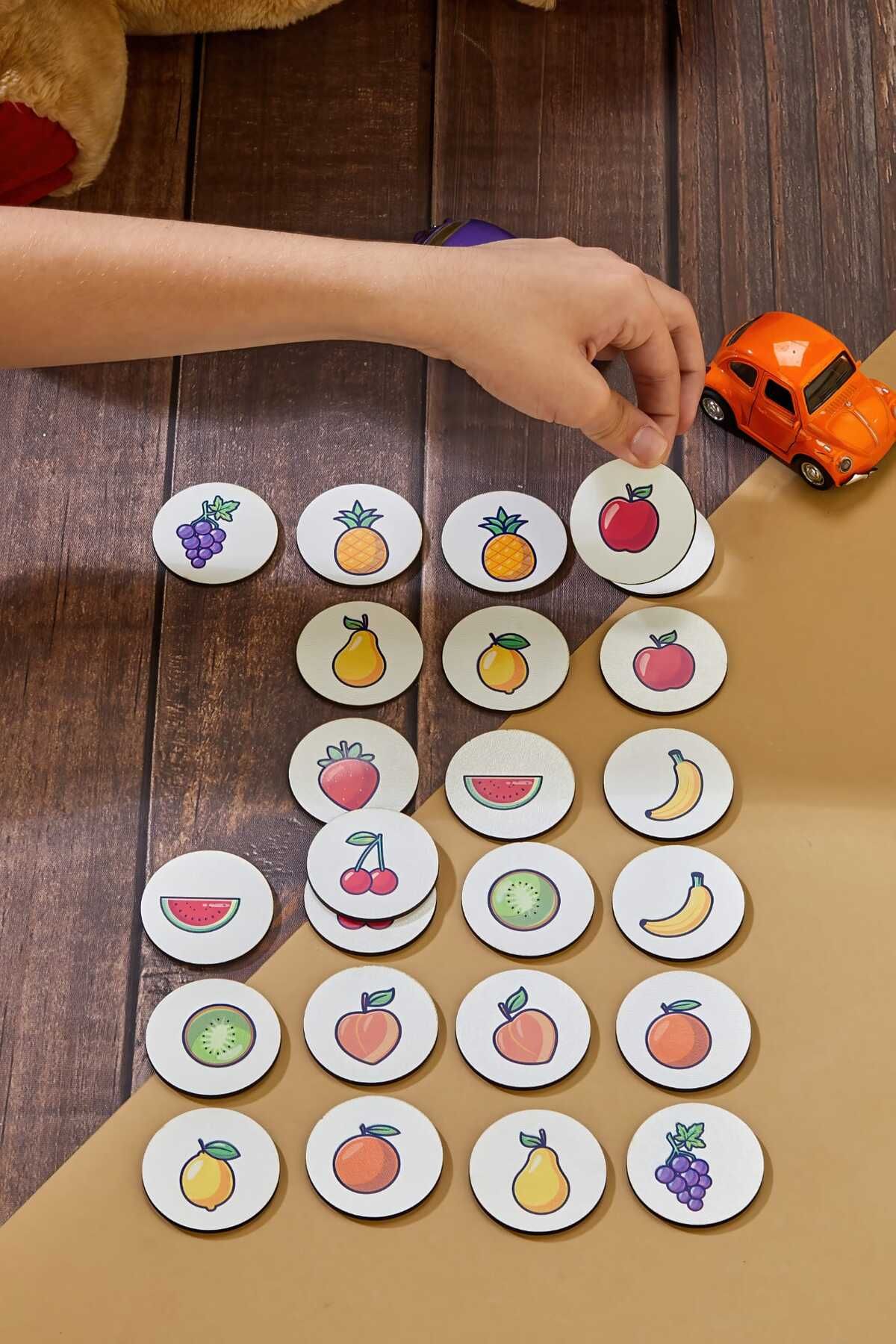 TOTTERİQ Totteriq Kids 24 Parça Meyve Temalı Ahşap Memory Game | Eğitici Eşleştirme Oyunu