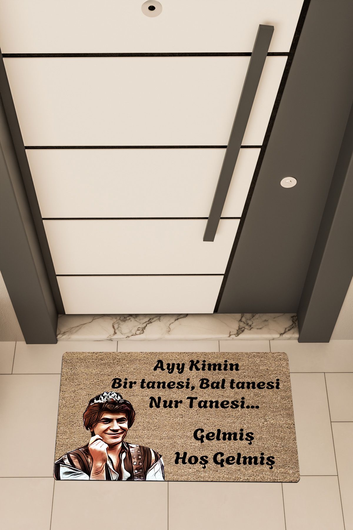 Dormot Home Yüksek Kaliteli Dijital Baskı Kahverengi, Prens Bir Tanesi,Bal Tanesi, temalı Kapı Önü Paspası