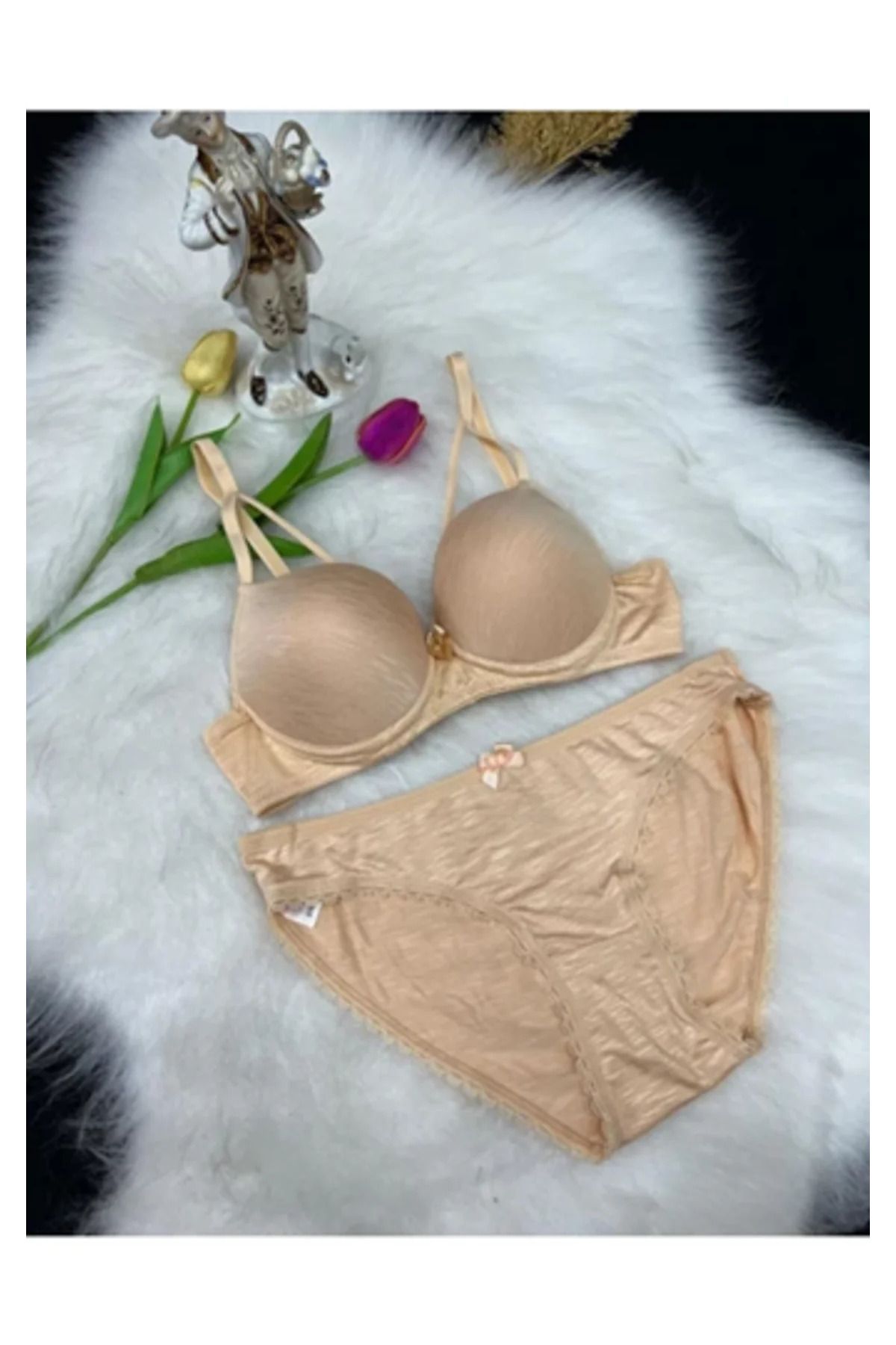 Butik Karaz 2501 Ten Dolgulu Çapraz Bağ Sütyen Takım Ten