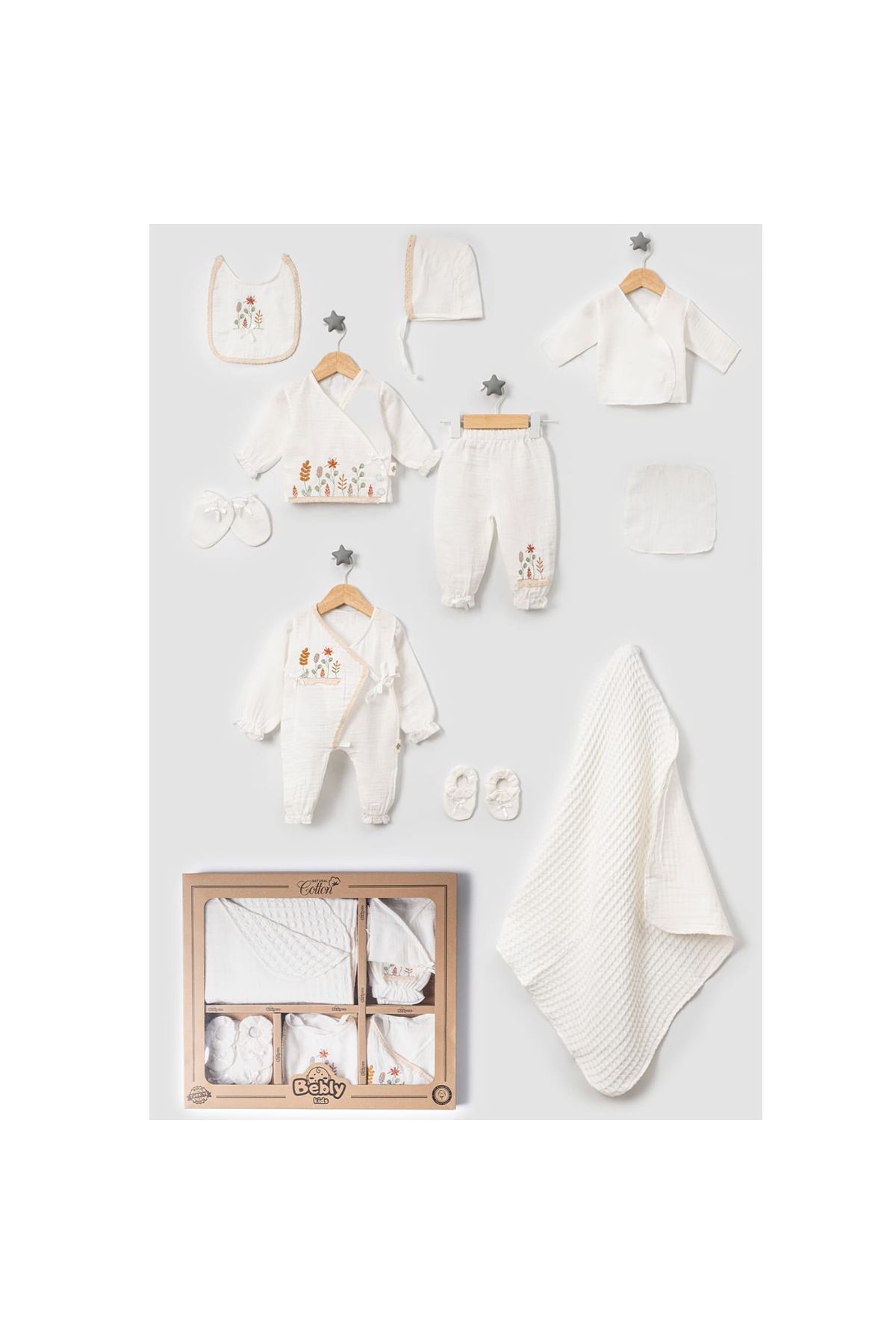 Modonoff KIZ 0-3 AY ÇİÇEK NAKIŞ MÜSLİN 10'LU SET