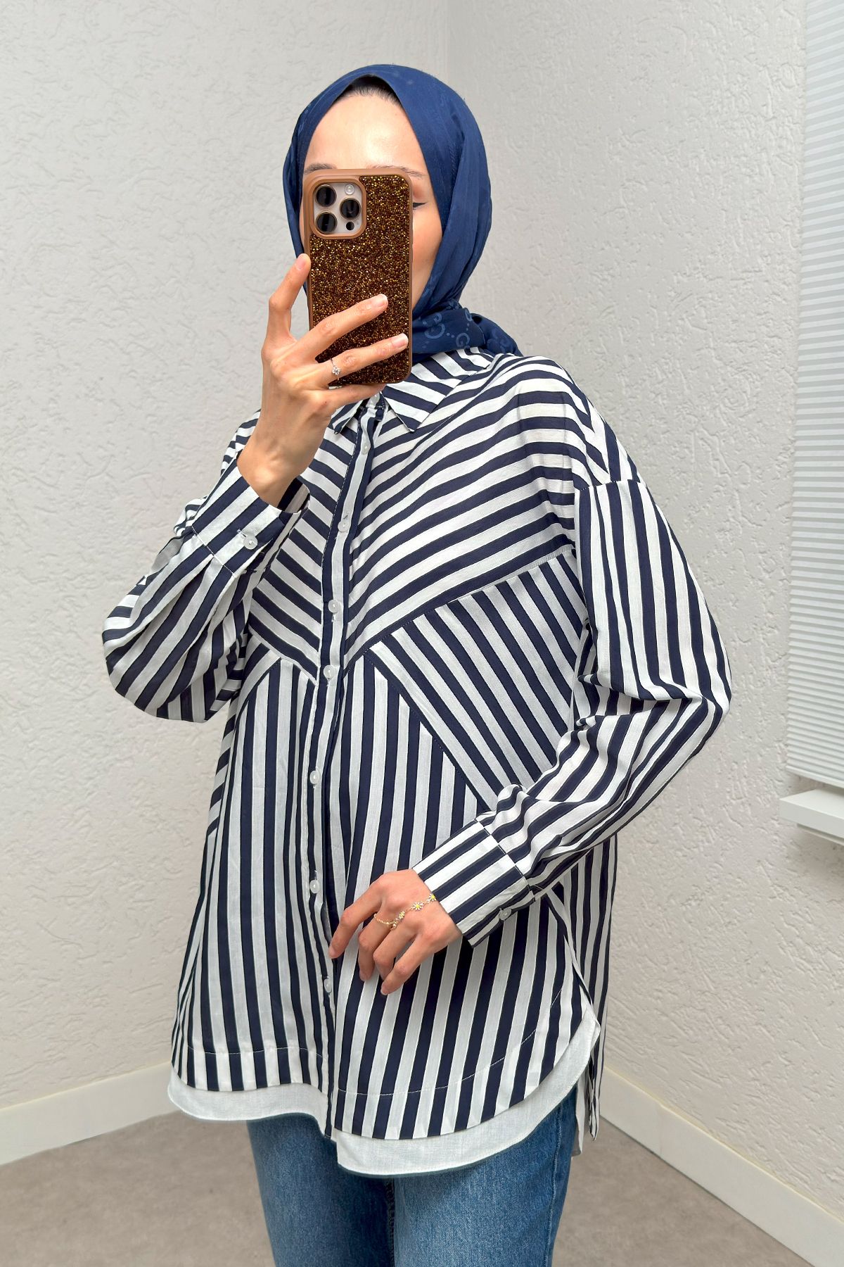ALLMİRA FASHION Çizgili Tesettür Gömlek
