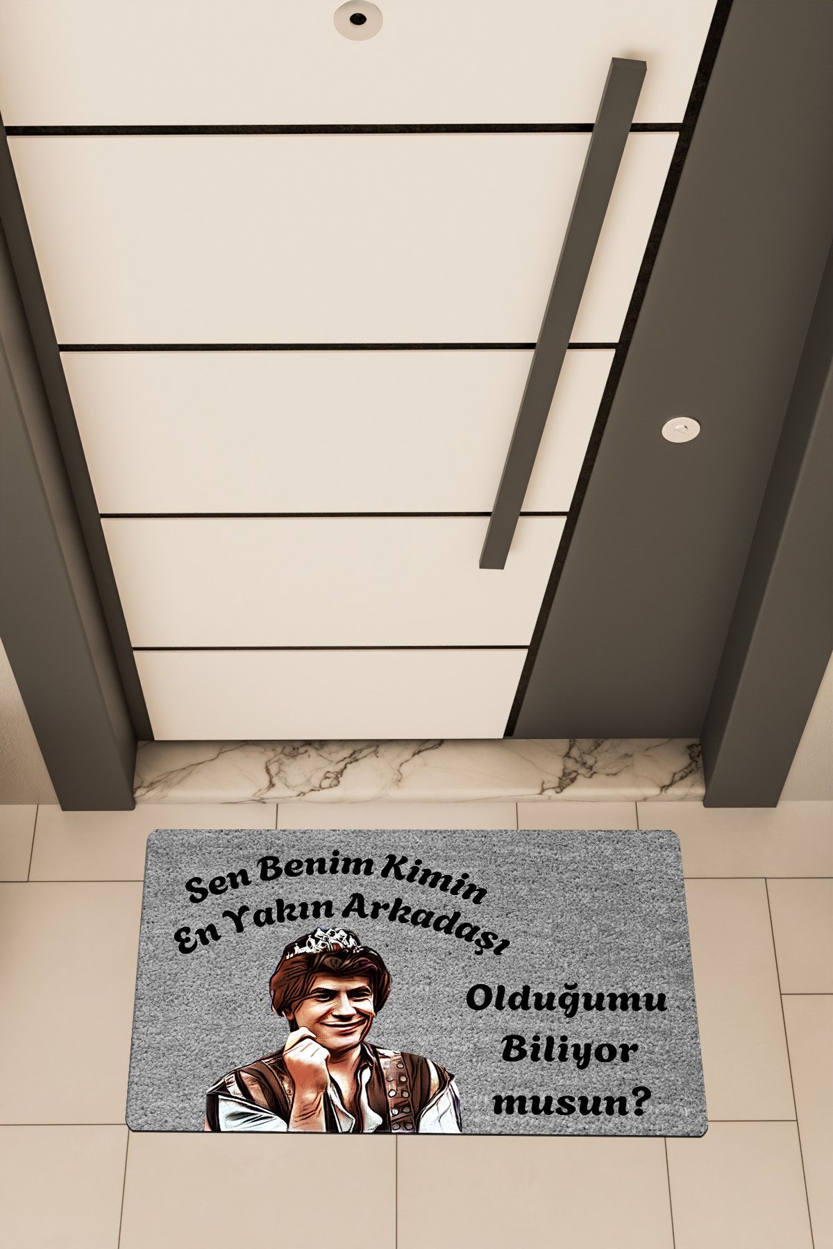 Dormot Home Yüksek Kaliteli Dijital Baskı Gri, Prens Kimin Arkadaşı, temalı Kapı Önü Paspası