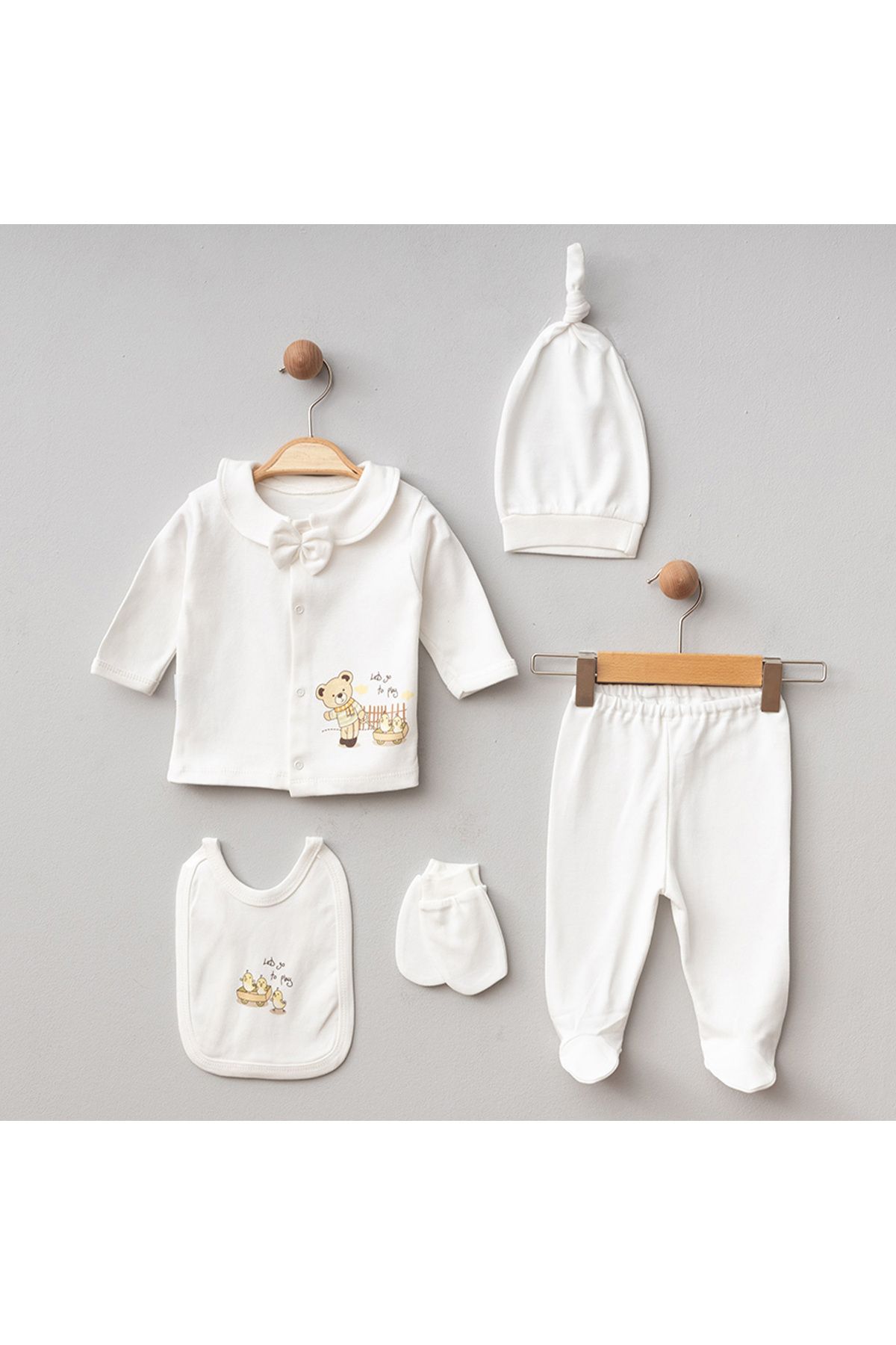 Modonoff Civcivli Ayı 5'li Unisex Hastane Çıkışı Seti 0-3 Ay