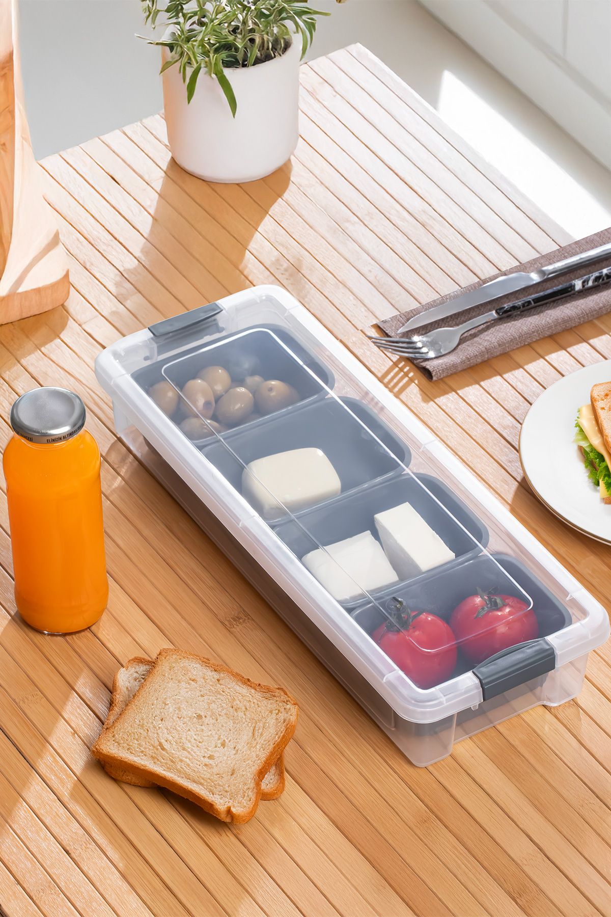Porsima-Org-457 6 Piece 4-Compartment Breakfast Multi-Purpose Organizer Storage Container with Lid Breakfast Set 4