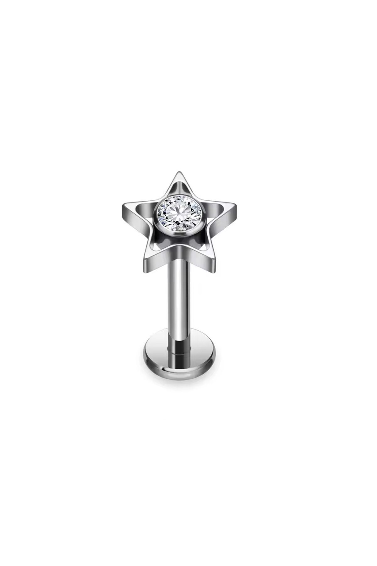Janset F136 Titanyum Yıldız Model Zirkon Taşlı Tragus Piercing - Helix Piercing
