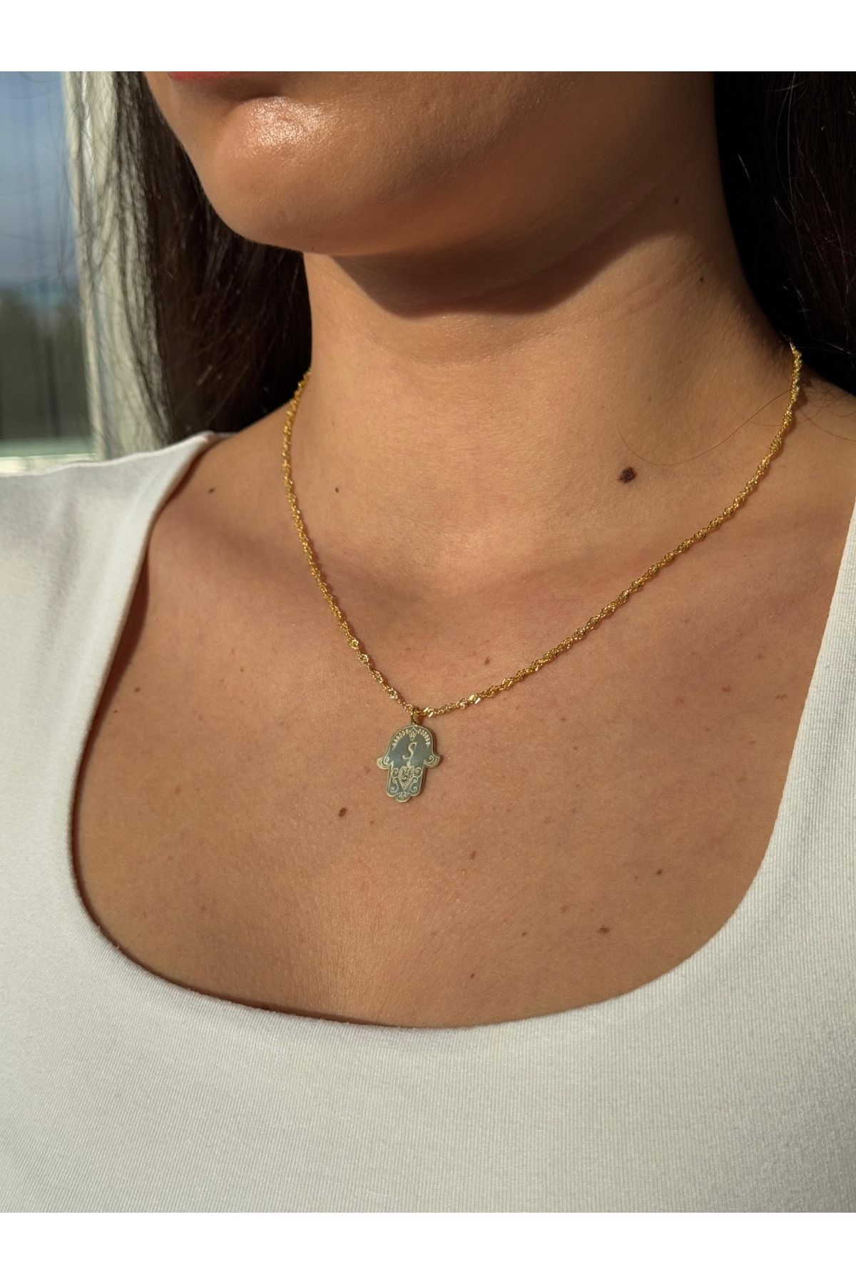 ARGENTAJEW 925 AYAR GÜMÜŞ HAMSA GOLD HARF KOLYE