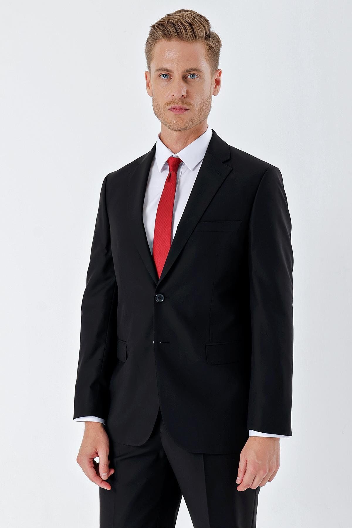 İmza Siyah Düz Gabardin Mono Yaka 2 Düğme 6 Drop Comfort Fit Basic Takım Elbise 1001250010_001