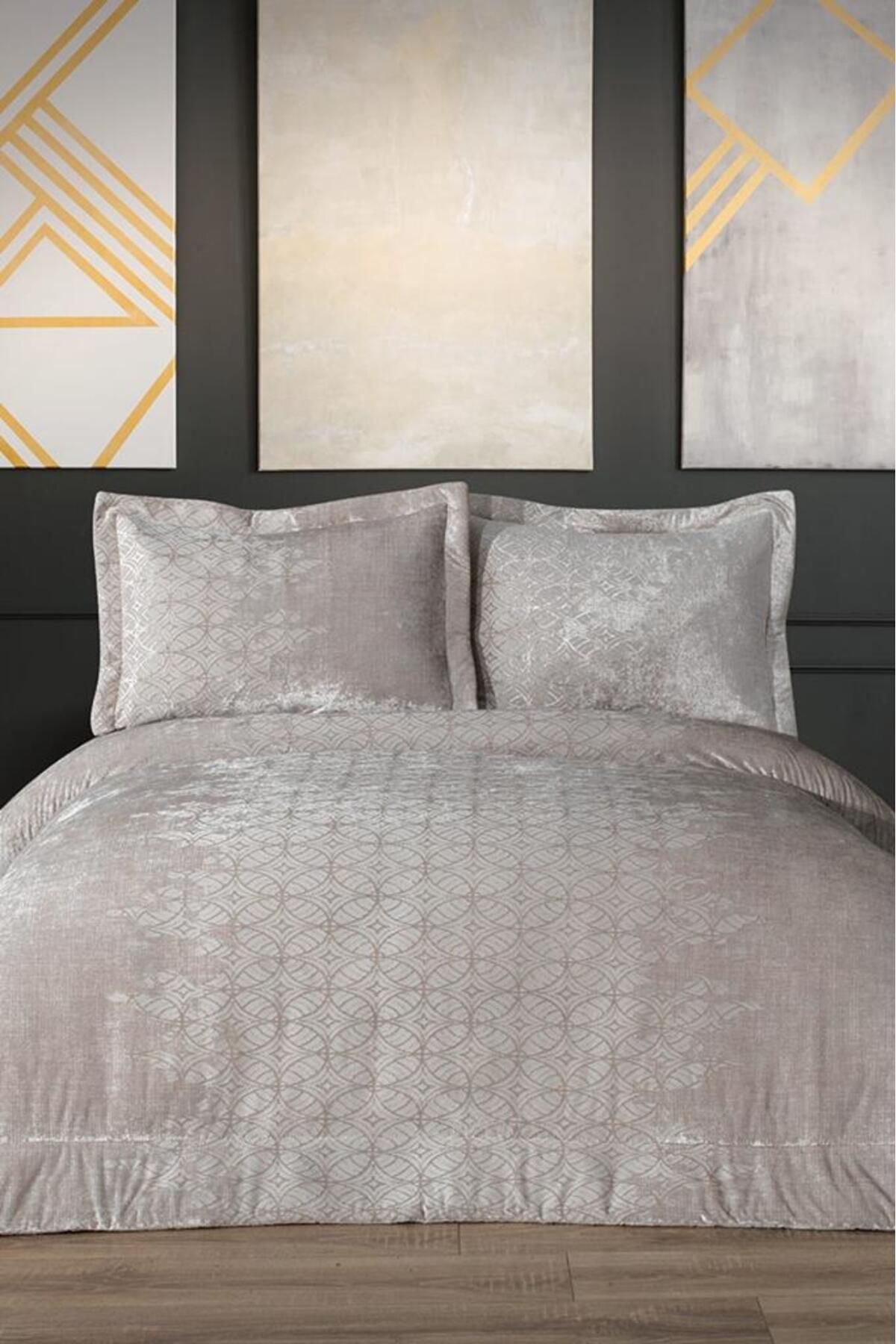 Çeyiz Diyarı Opal Elyaf Dolgulu Çift Kişilik 250x255 Cm Yatak Örtüsü Krem
