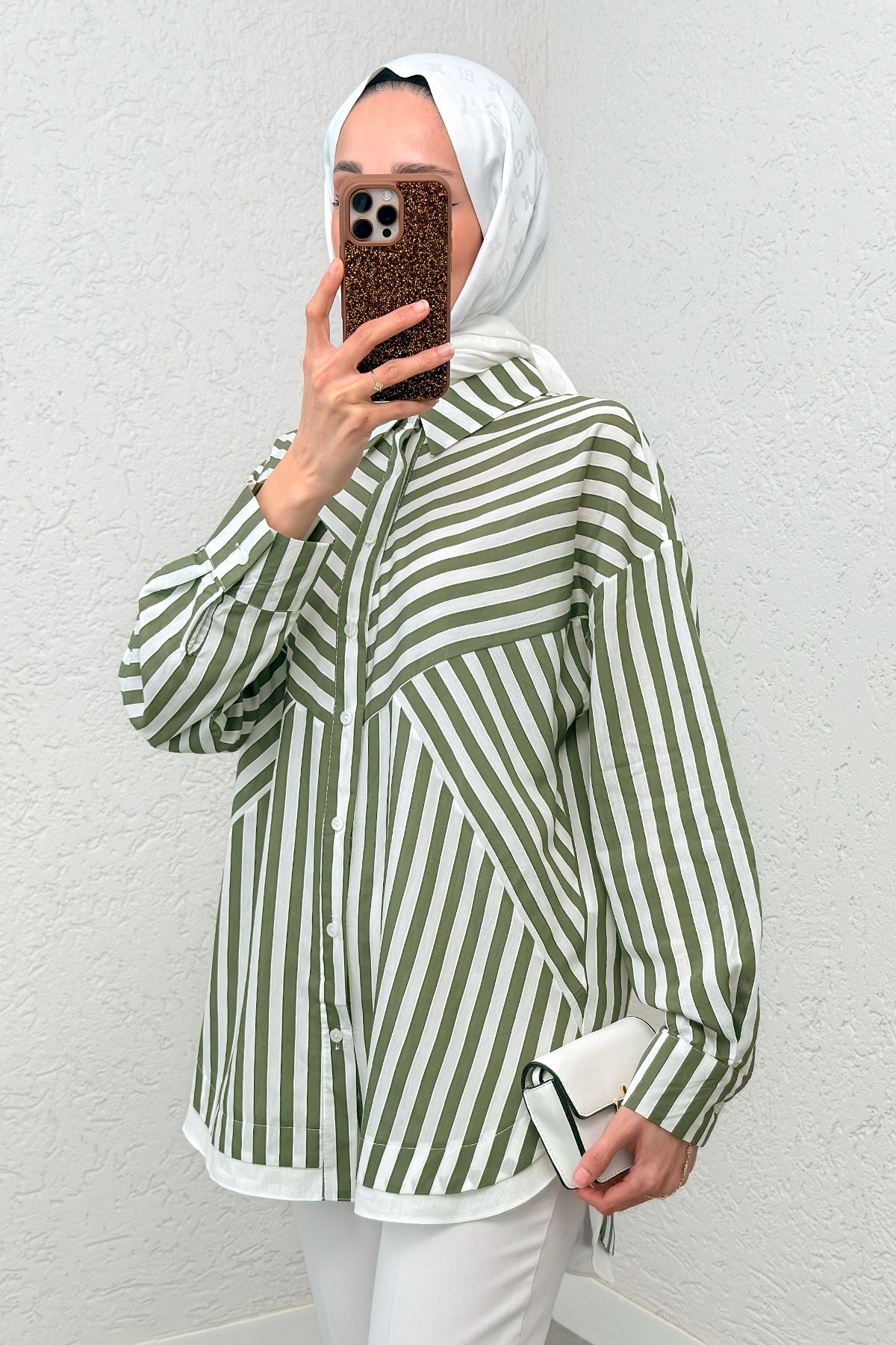ALLMİRA FASHION Çizgili Tesettür Gömlek