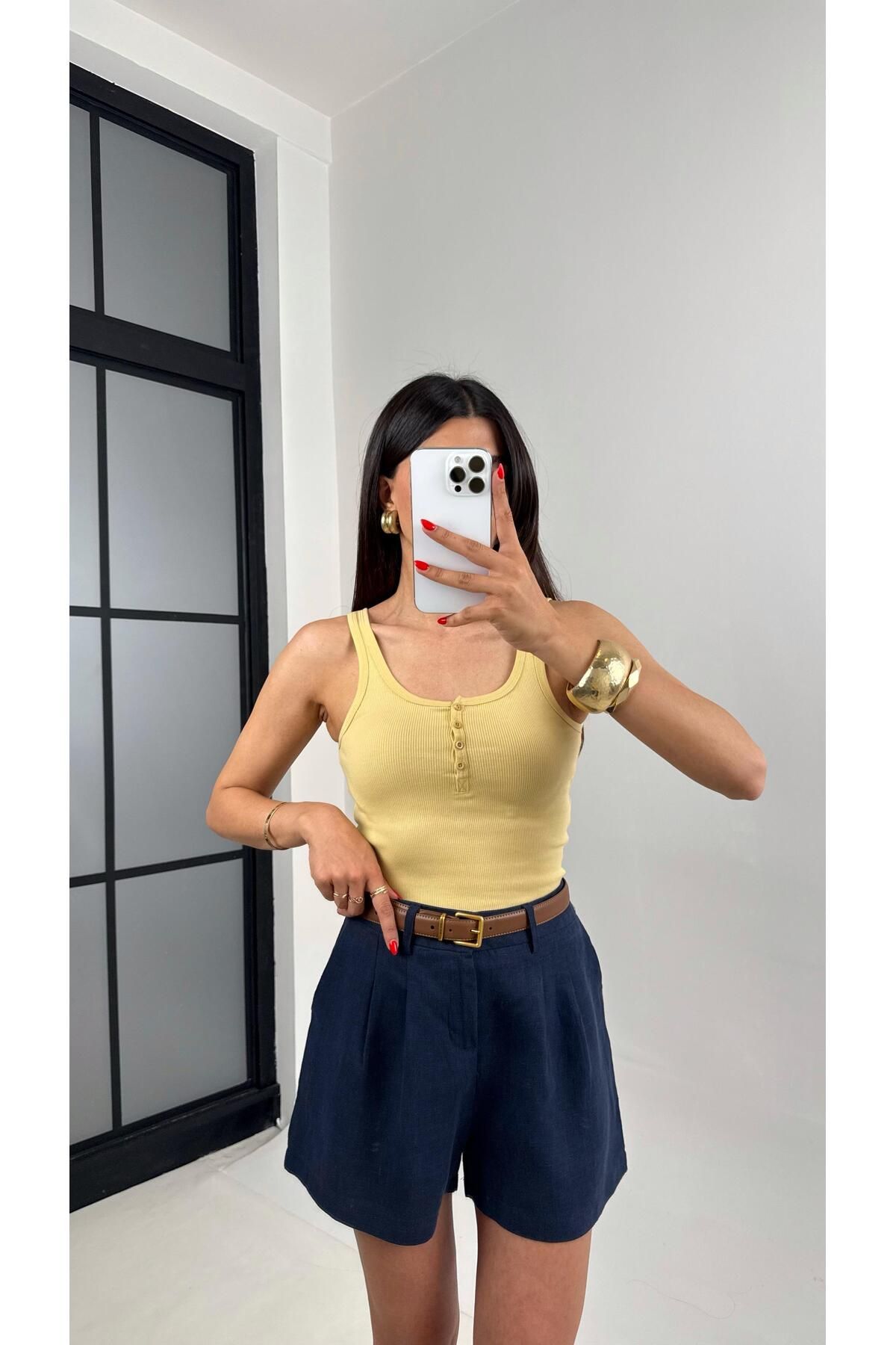 Gaus Sarı Önden Düğmeli Basic Atlet Gaus00498