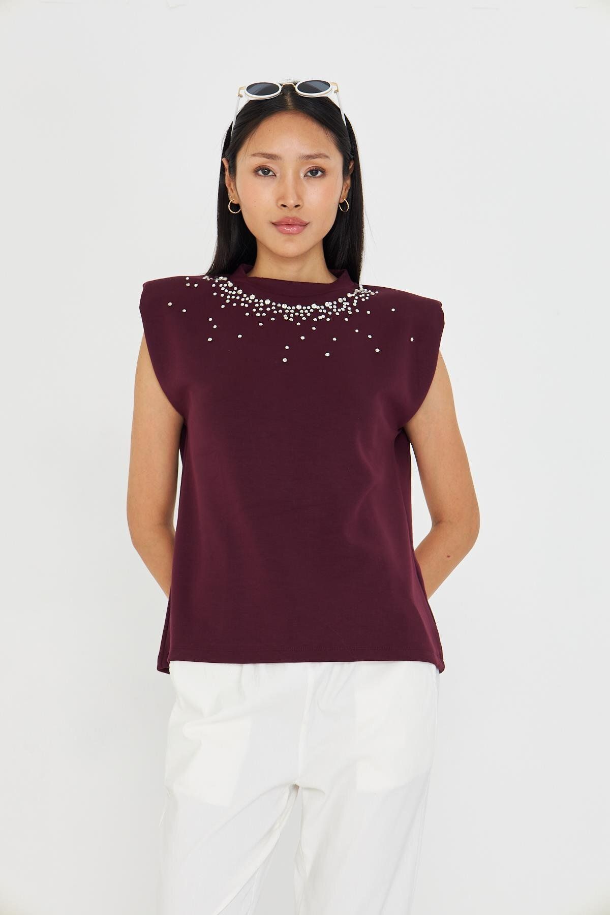 TIFFANY&TOMATO Sıfır Kol Taşlı Modal T-shirt