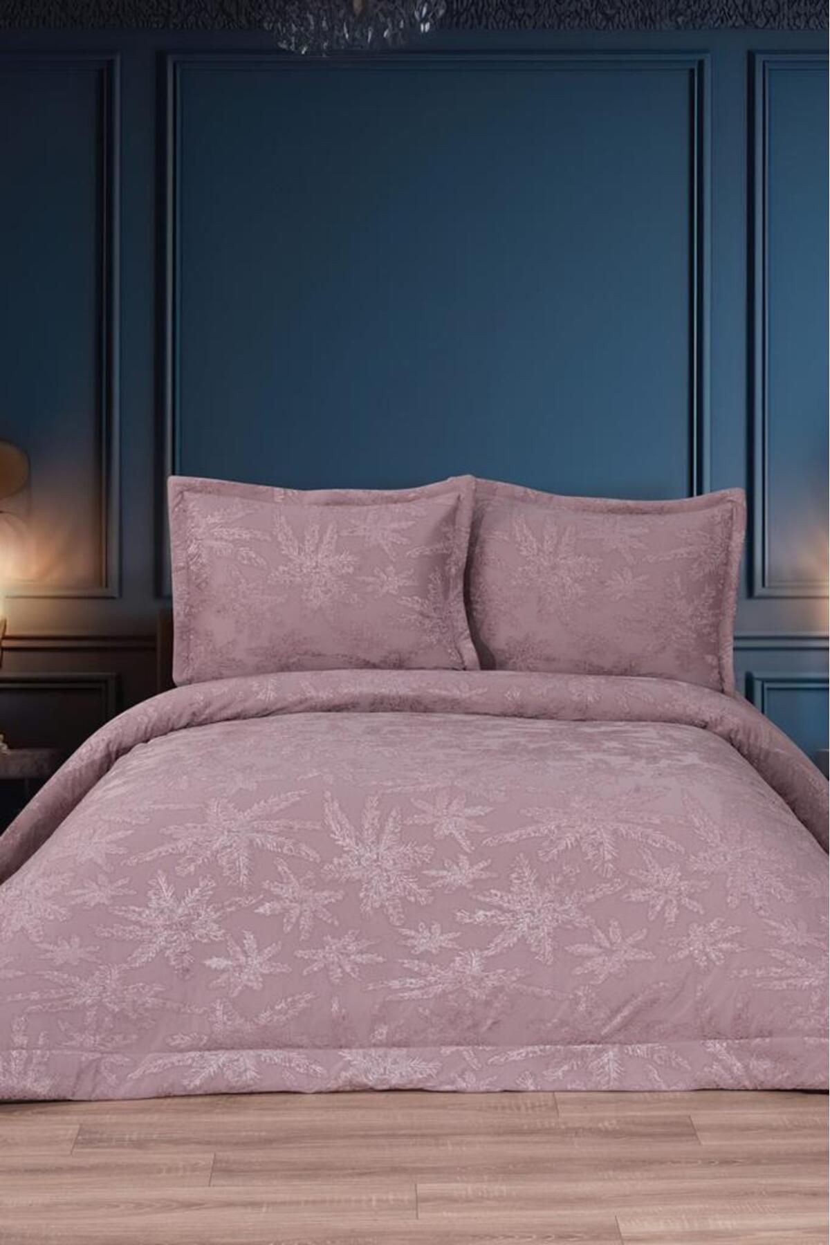 Çeyiz Diyarı Jasmin Elyaf Dolgulu Çift Kişilik 250x255 Cm Yatak Örtüsü Gül Kurusu