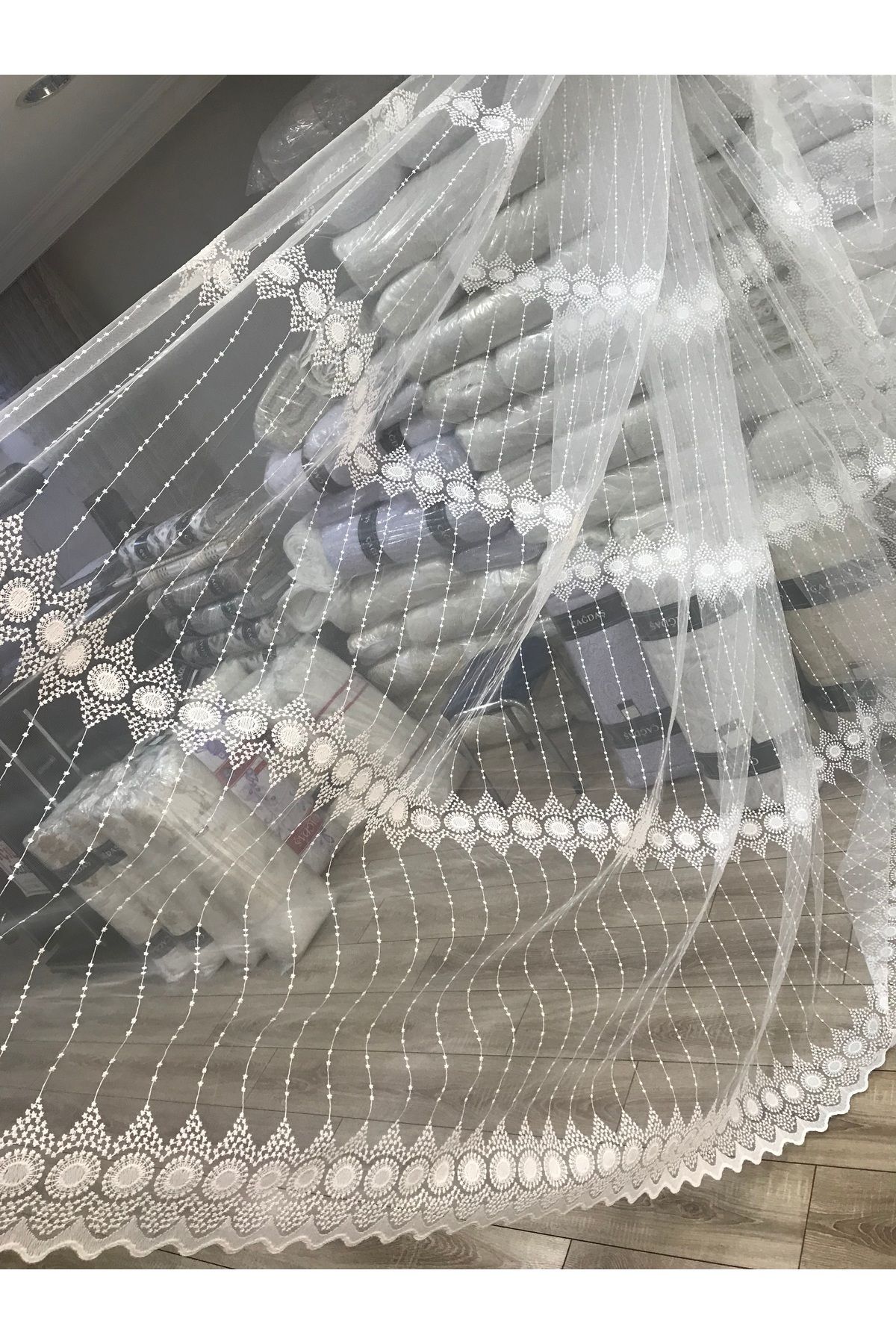 ÇAĞDAŞ 20 METRE EKRU BRODE TÜL PERDE - 5927