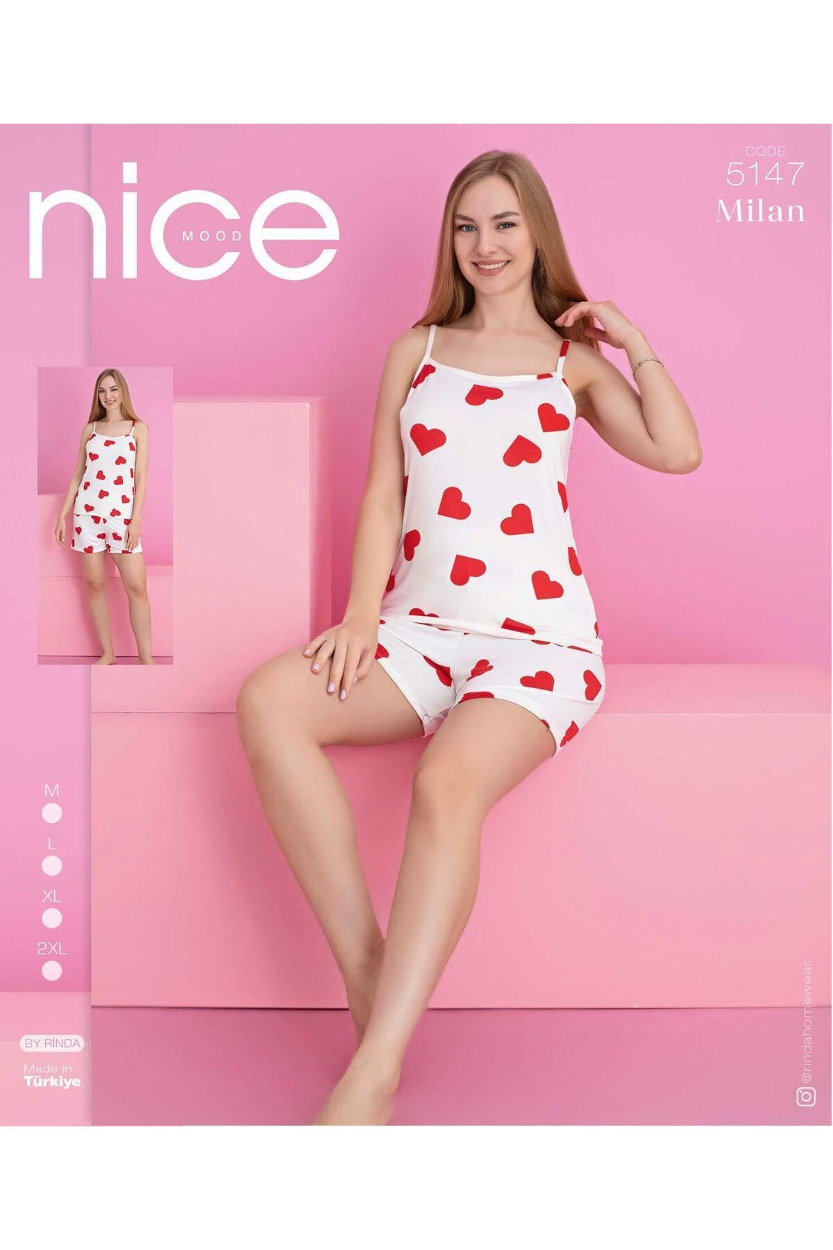 NURDAĞI Kadın Yazlık Şortlu Pijama Takımı – Askılı Pamuklu Rahat Ev Giyim – Nice Mood Milan Serisi
