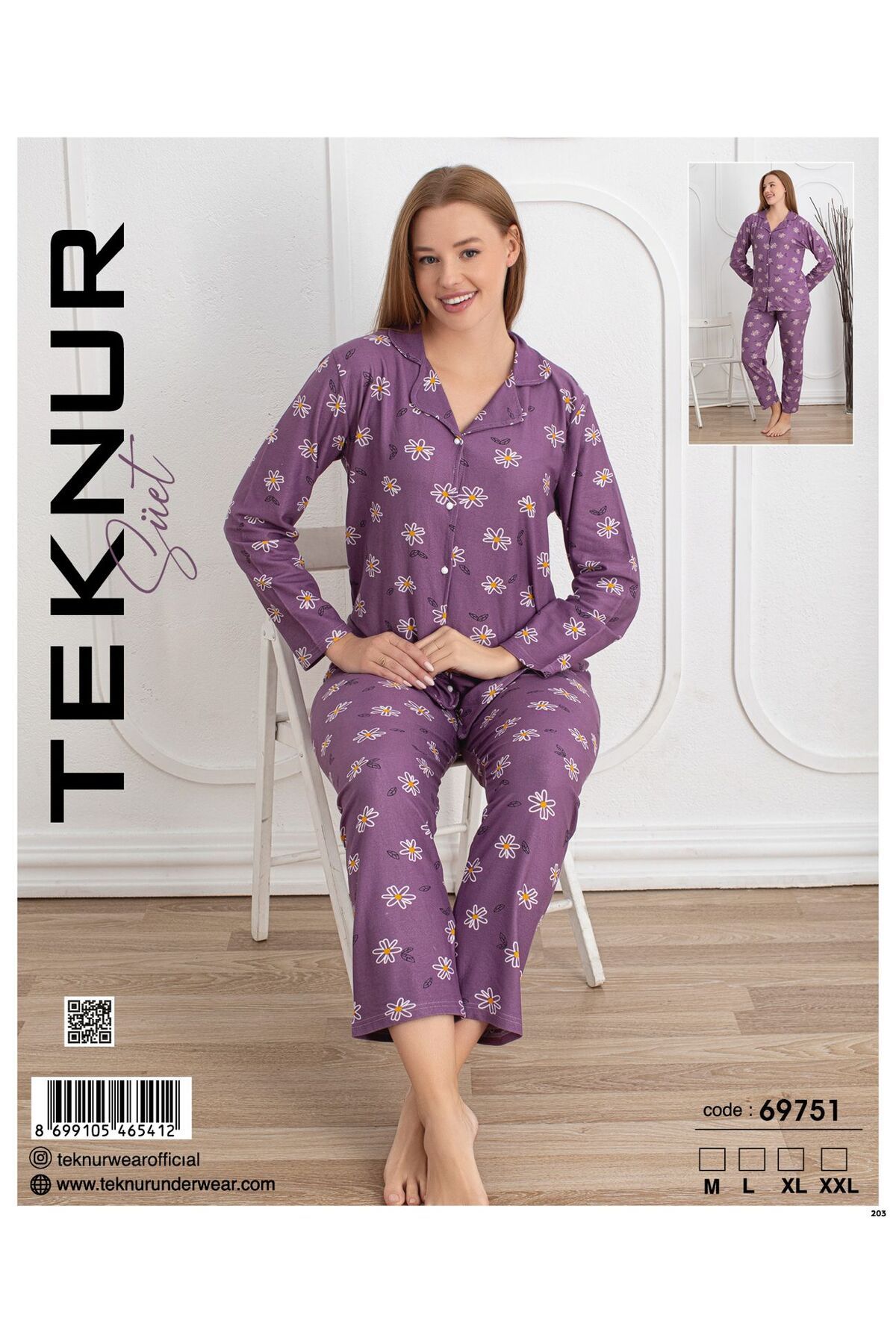 TEKNUR ÇİÇEK DESENLİ PİJAMA TAKIM
