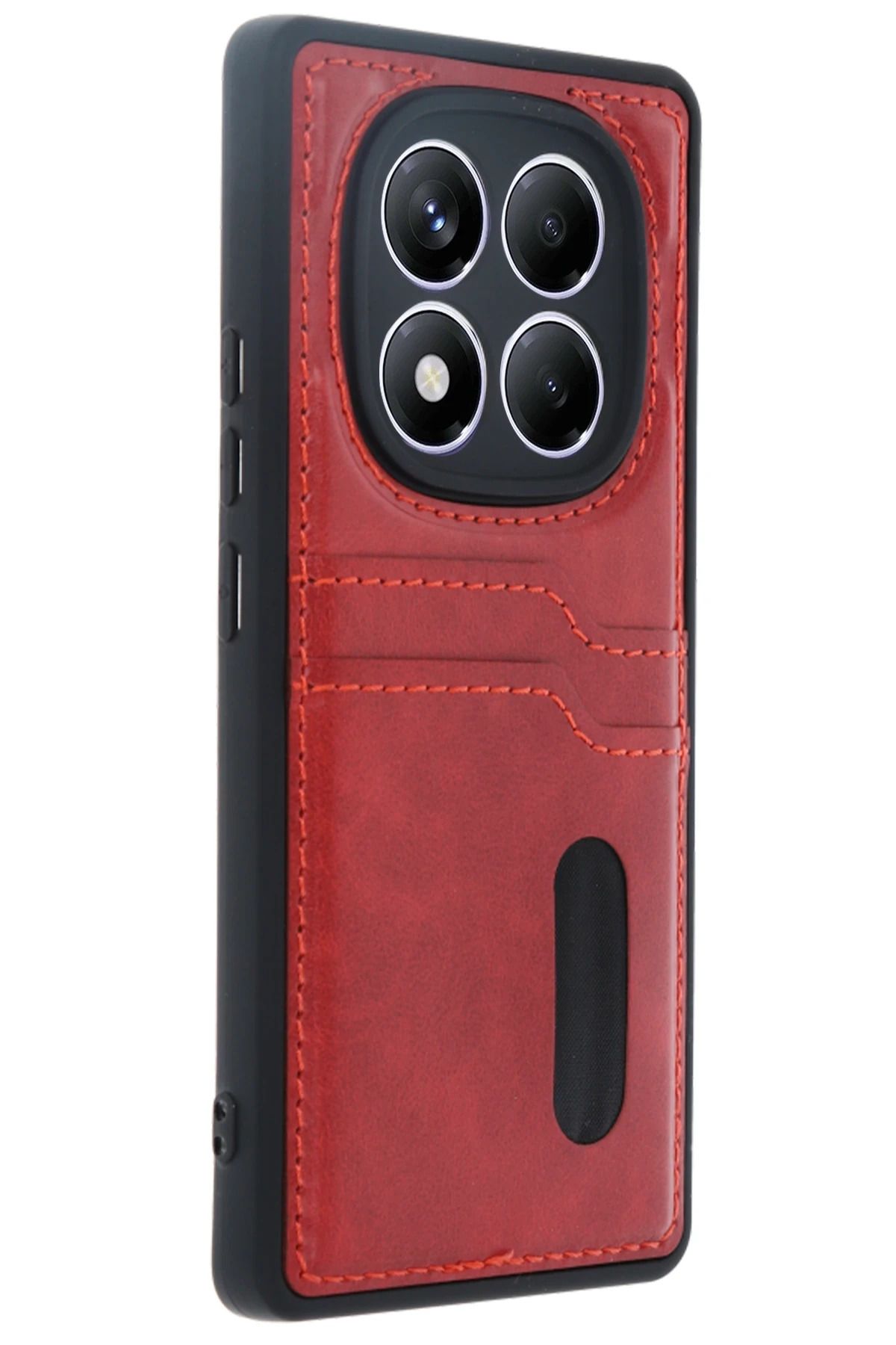 NewFace Xiaomi Redmi Note 14 Pro 4G Kılıf Sara Kartvizitli Deri Kılıf - Kırmızı YNSMR