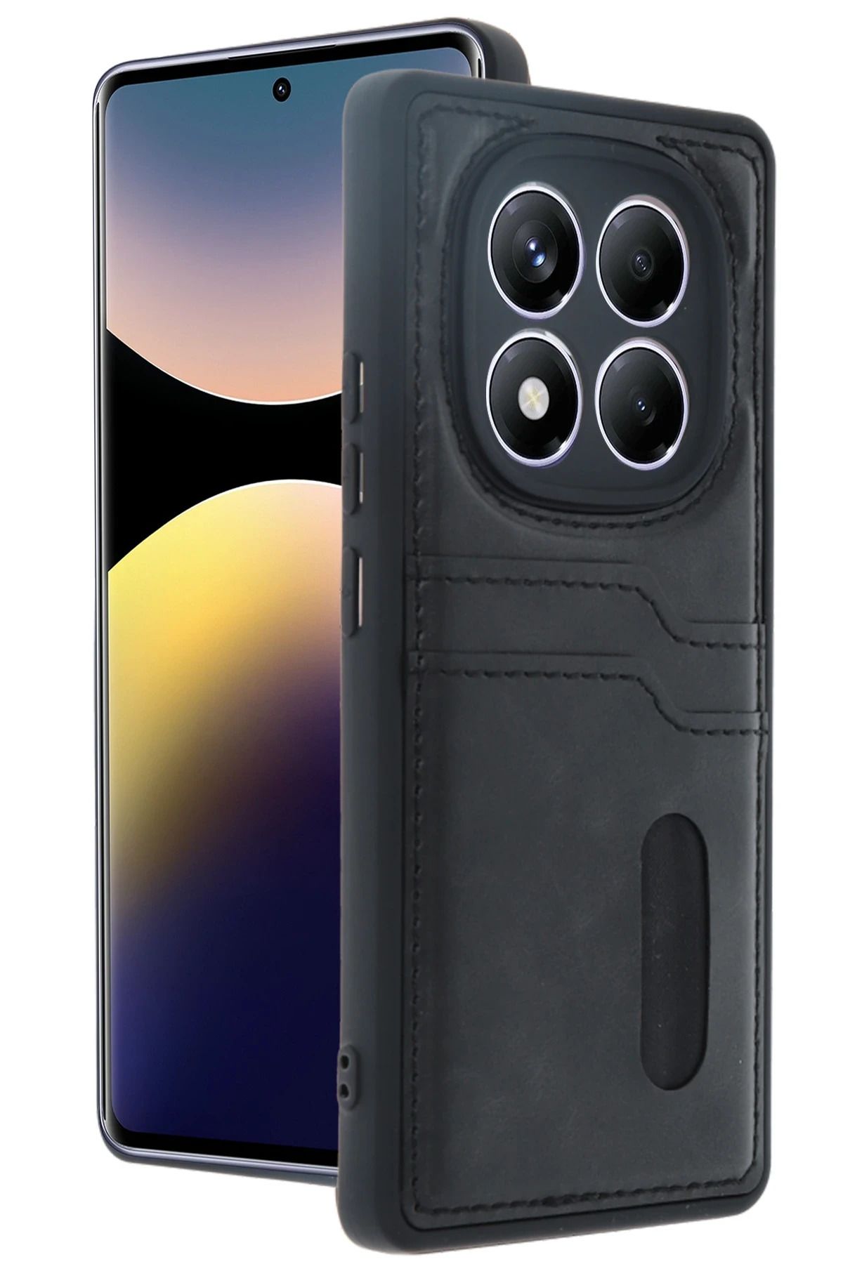 cepmoda Xiaomi POCO X7 | SARA Kartlıklı Telefon Kılıfı Lüx Deri Kaplama Arka Kapak | SİYAH