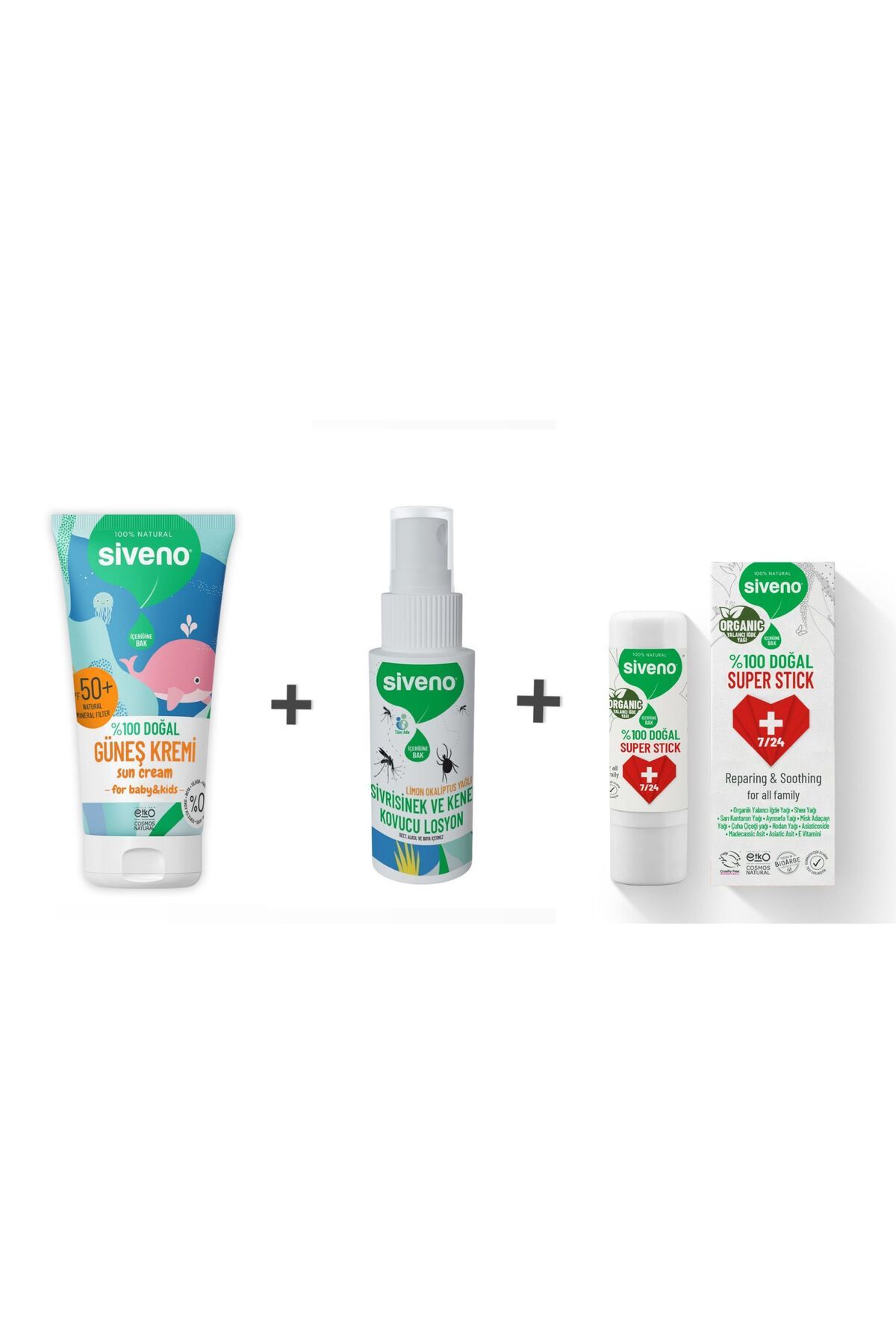 Siveno %100 Doğal Yaz Seti 50ml Sinek Kovucu+Yatıştırıcı Stick+Güneş Kremi set003