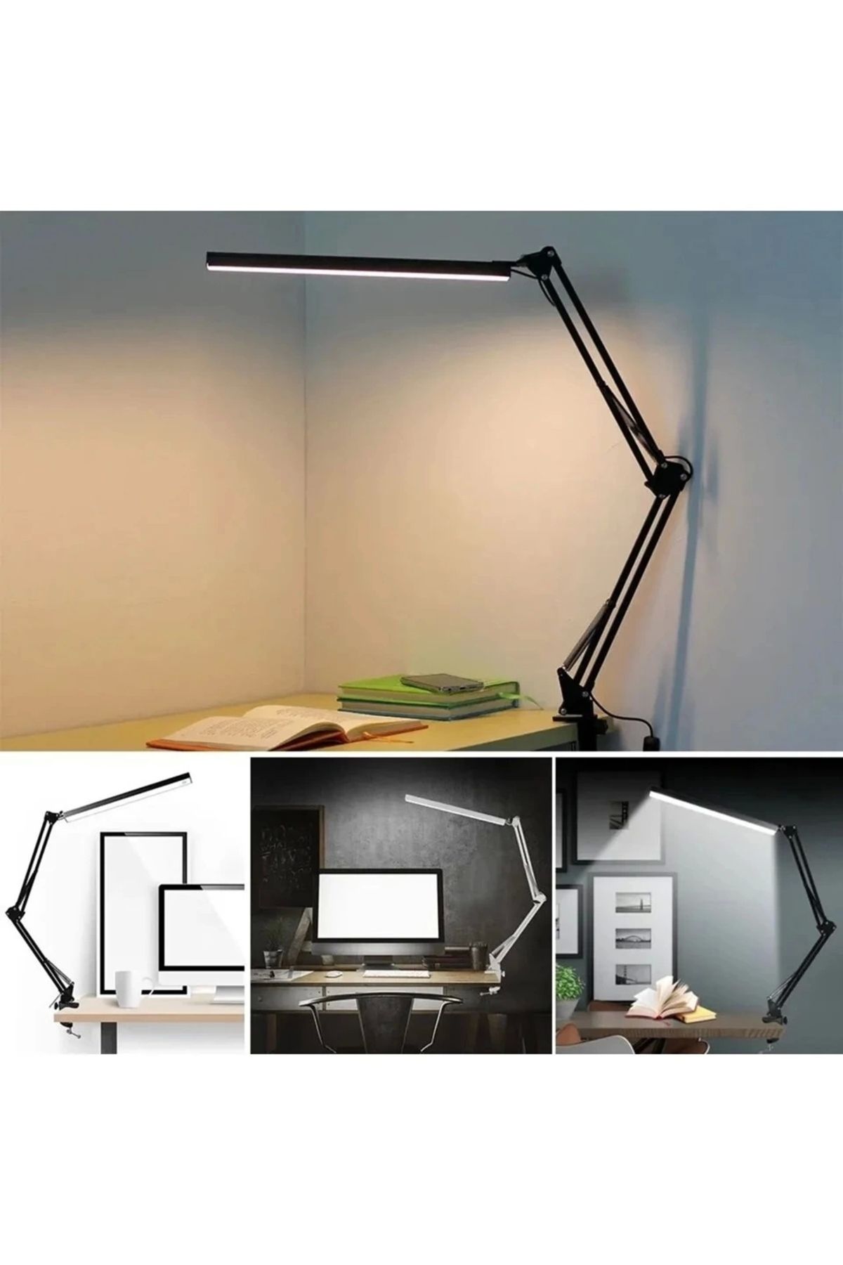 GLIMMERY Katlanabilir Led Işık Masa Tutucu Mengeneli Metal 3 Renk Okuma Işığı Çalışma Masası Usbli