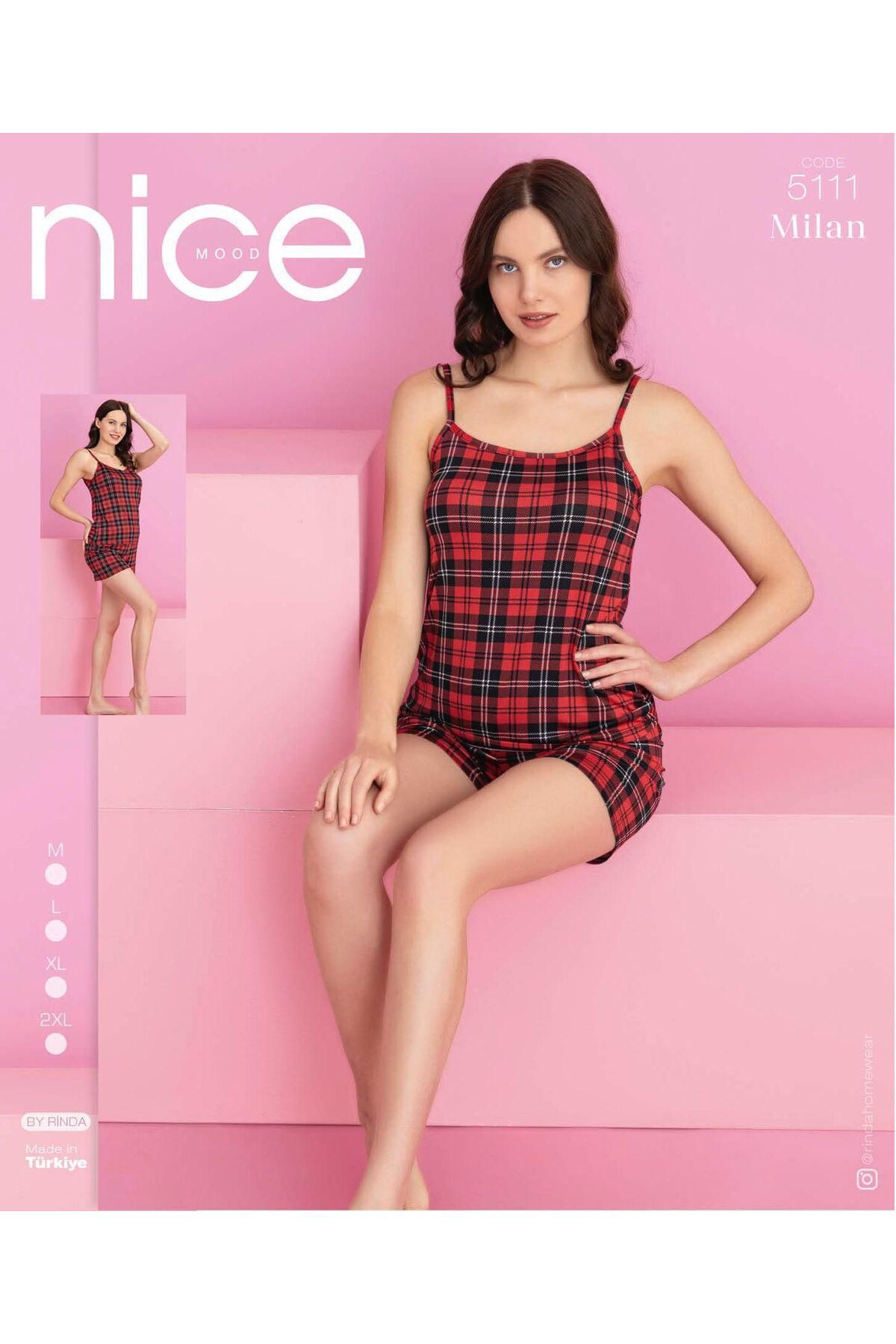 NURDAĞI Kadın Yazlık Şortlu Pijama Takımı – Askılı Pamuklu Rahat Ev Giyim – Nice Mood Milan Serisi